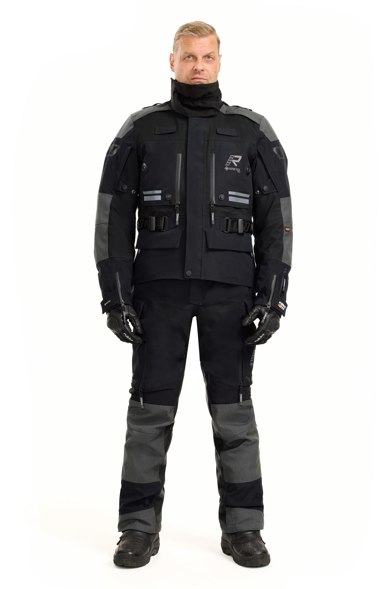 Side view of Rukka TitanTrail-R waterproof Motorcycle Textile Jacket, black-grey, Size 62 for Men