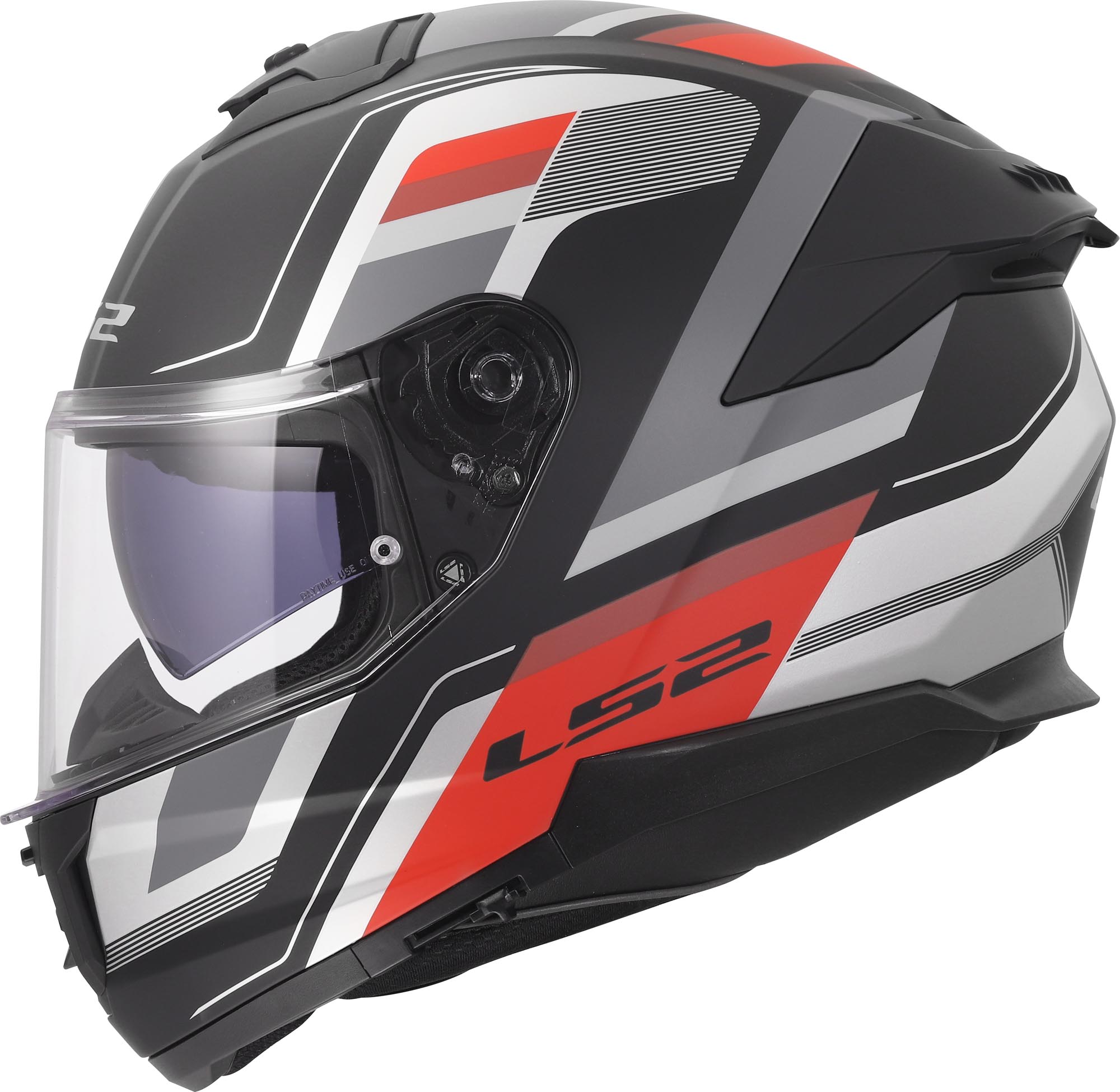 Side view of LS2 FF808 Stream II Vintage Matt Helmet, black-grey-red, Size S for Men
