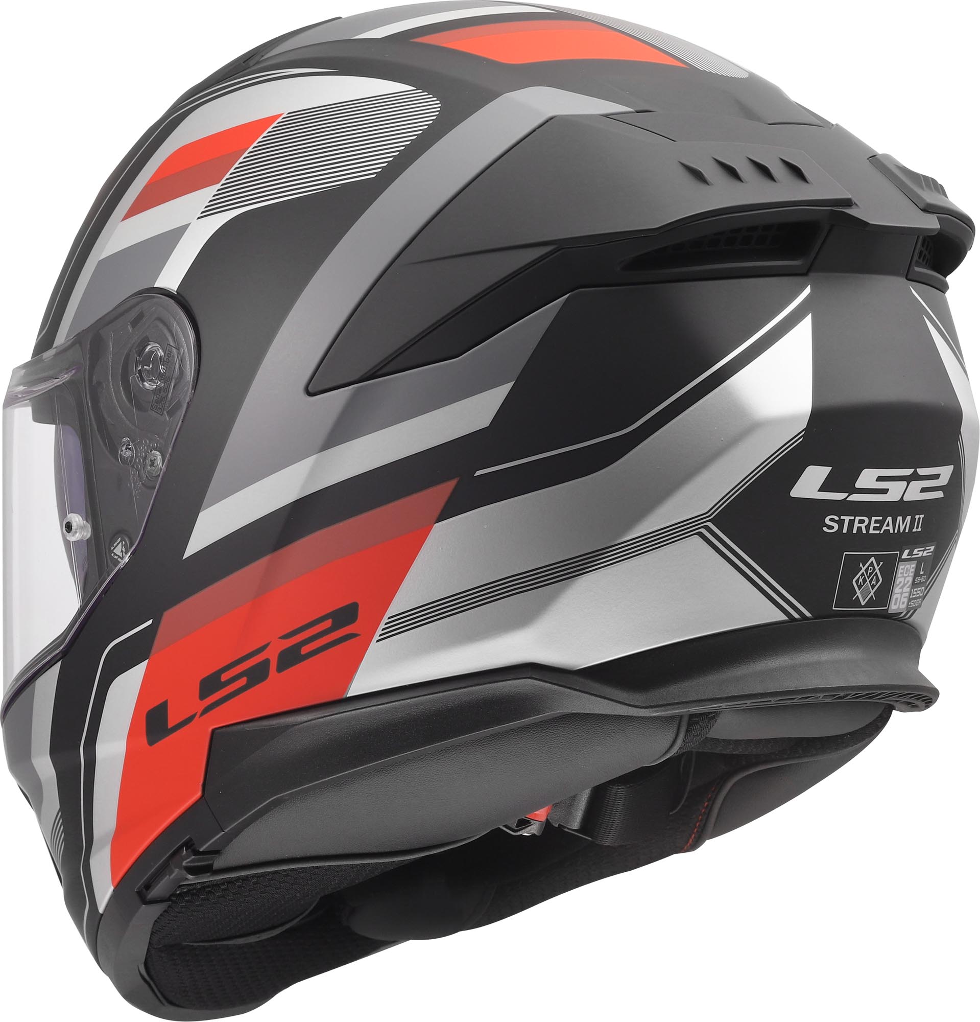 Side view of LS2 FF808 Stream II Vintage Matt Helmet, black-grey-red, Size S for Men