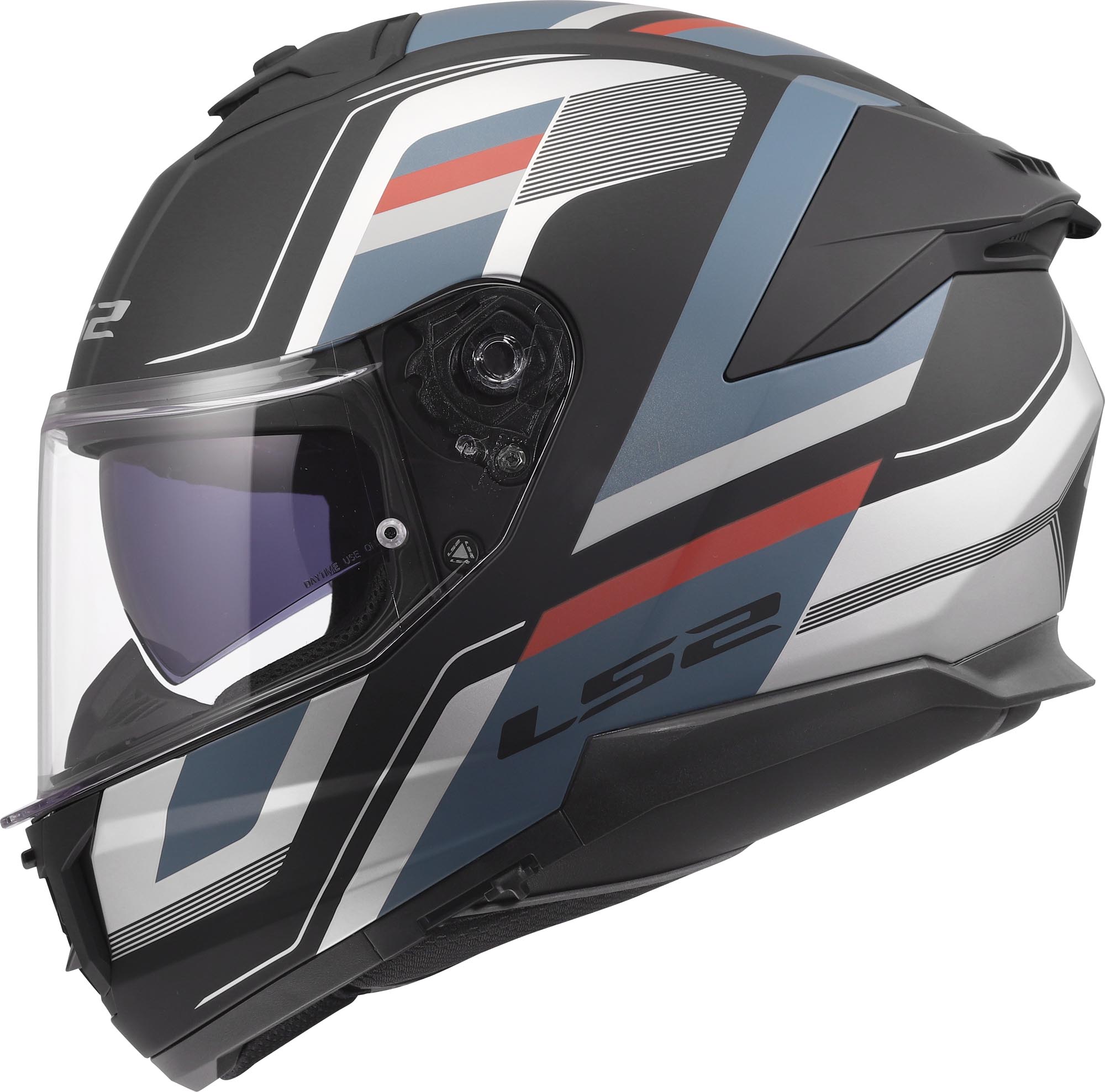 Side view of LS2 FF808 Stream II Vintage Matt Helmet, black-blue, Size XS for Men