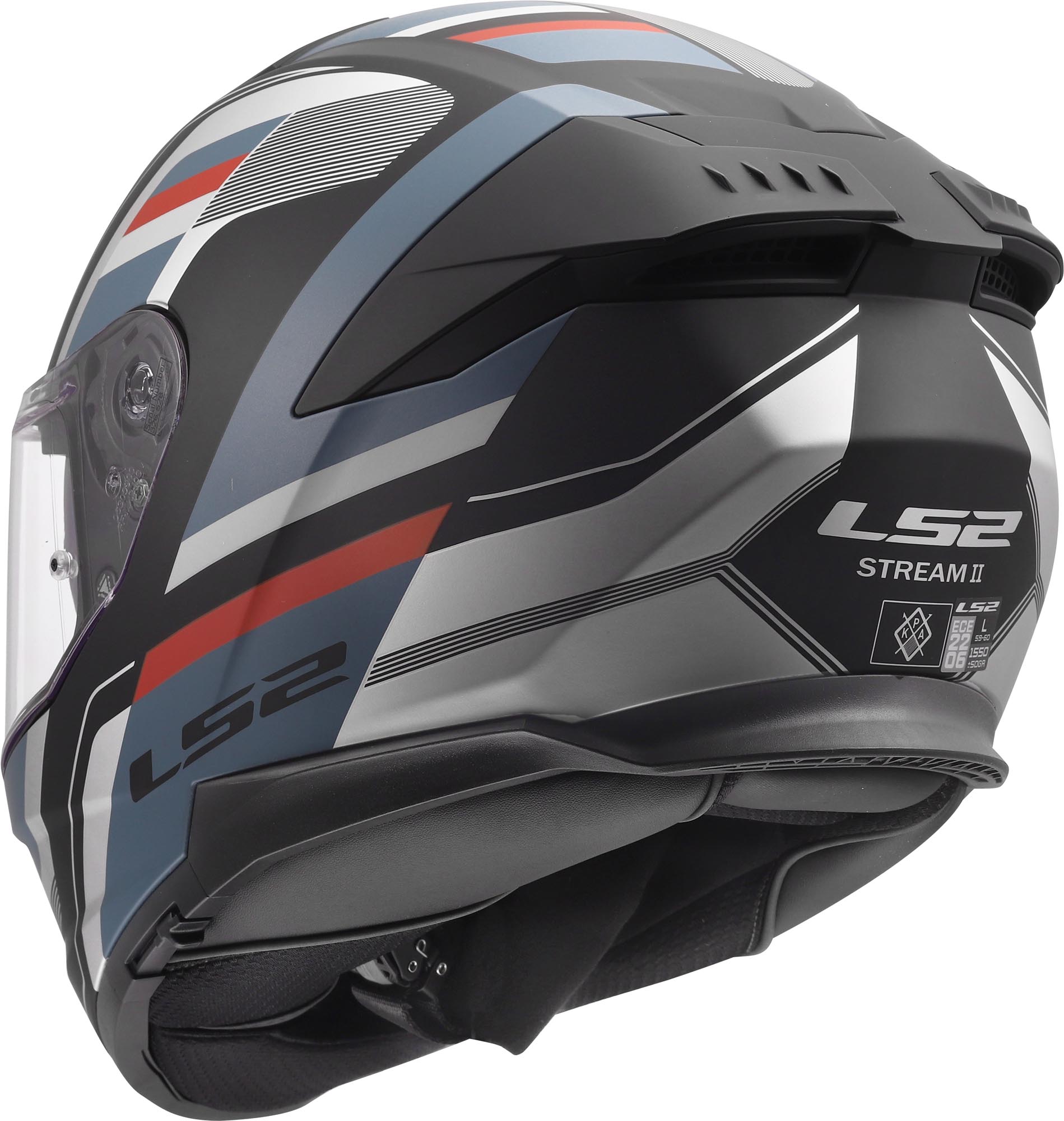 Side view of LS2 FF808 Stream II Vintage Matt Helmet, black-blue, Size XS for Men