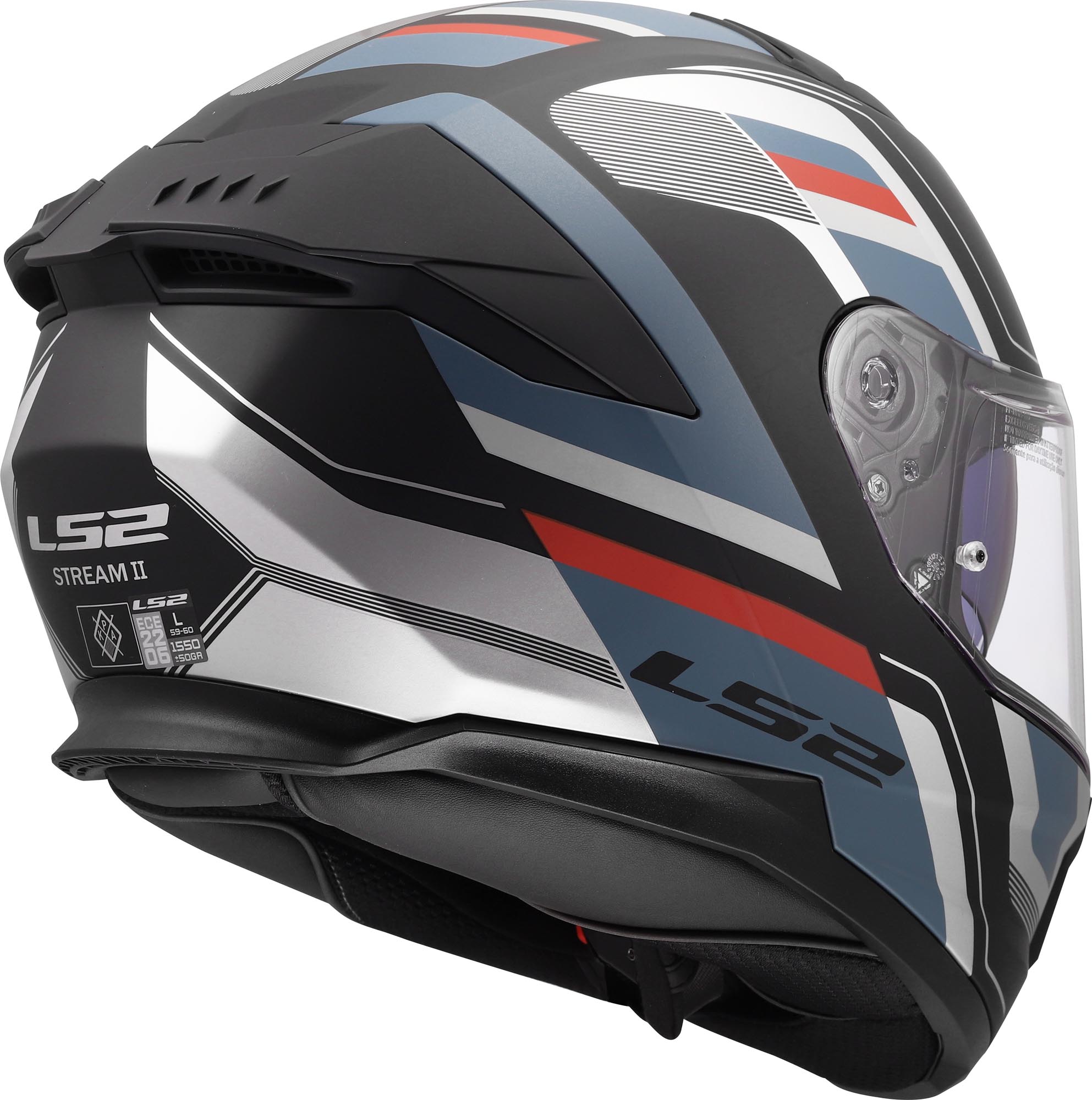 Side view of LS2 FF808 Stream II Vintage Matt Helmet, black-blue, Size XS for Men