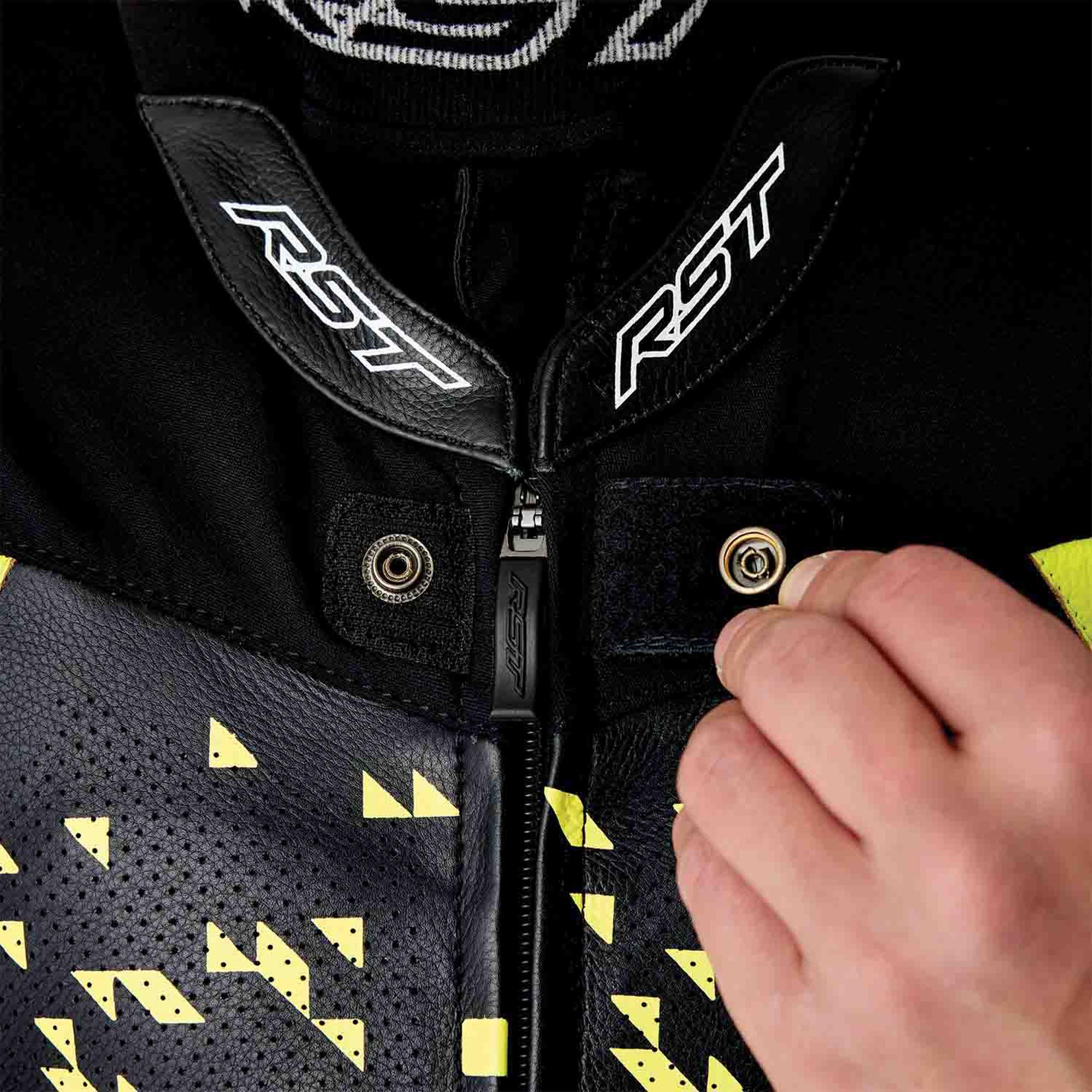 Side view of RST Pro Series D3O Airbag perforated 1-Piece Motorcycle Leather Suit, Size 54 for Men