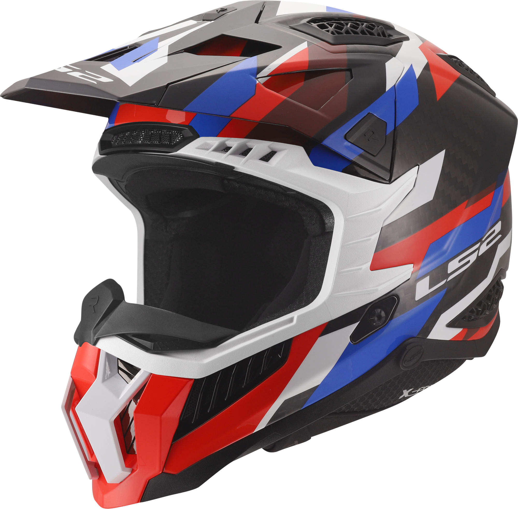 LS2 MX703 X-Force Phantom Motocross Helmet, White-Red-Blue, Size L For Men