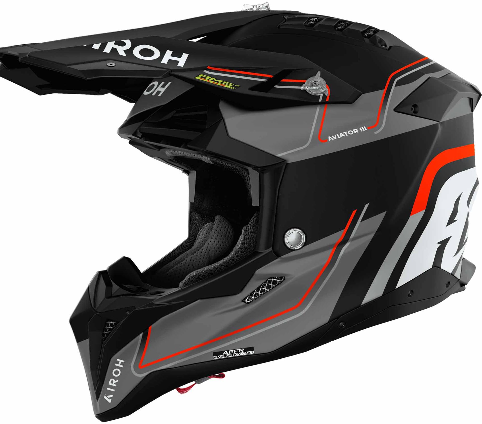 Airoh Men's Black Grey Orange Aviator 3 Leader Motocross Helmet, Black-Grey-Orange, Size 2XL For