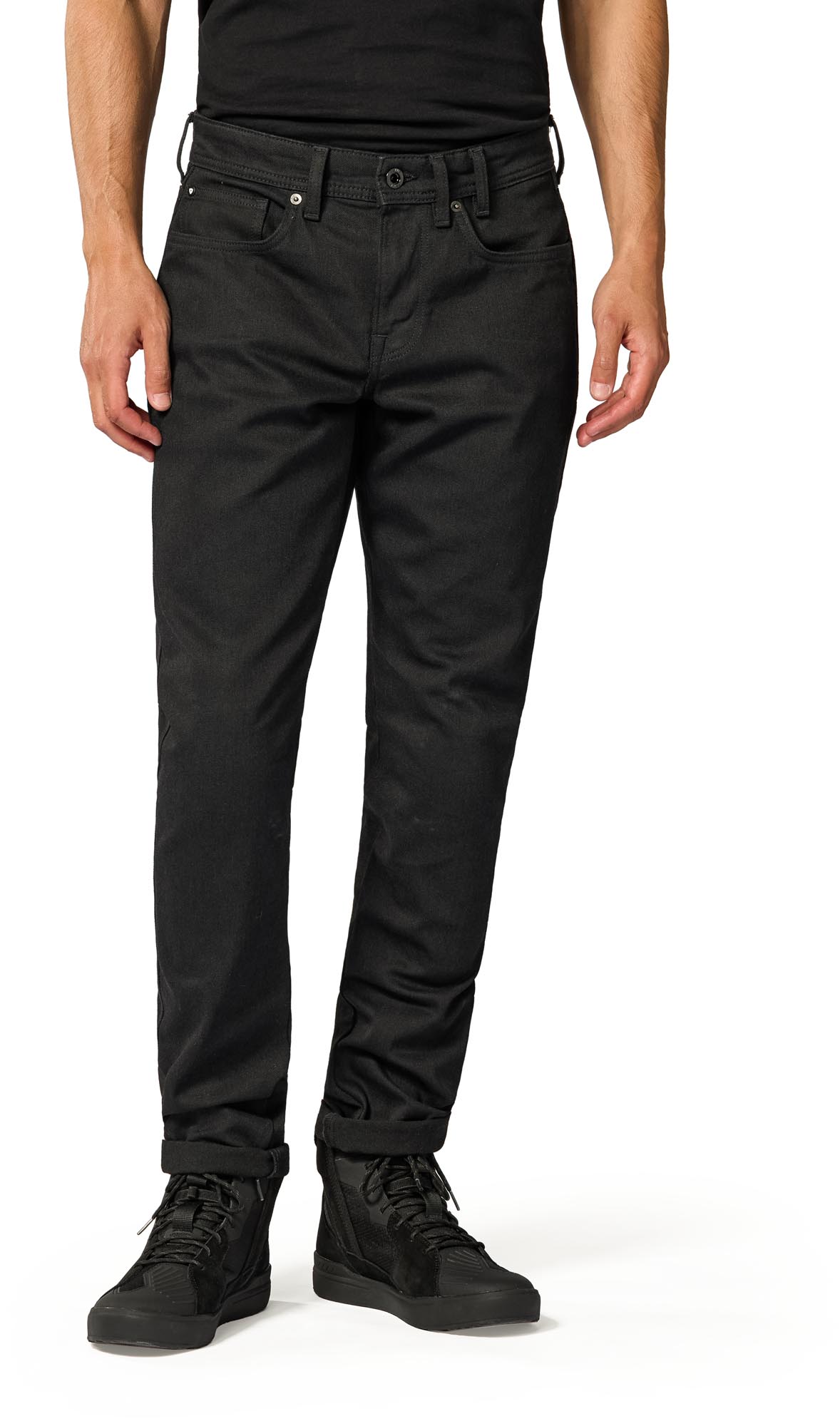 Side view of Revit Keegan Tapered Motorcycle Jeans, black, Size 32 36 for Men
