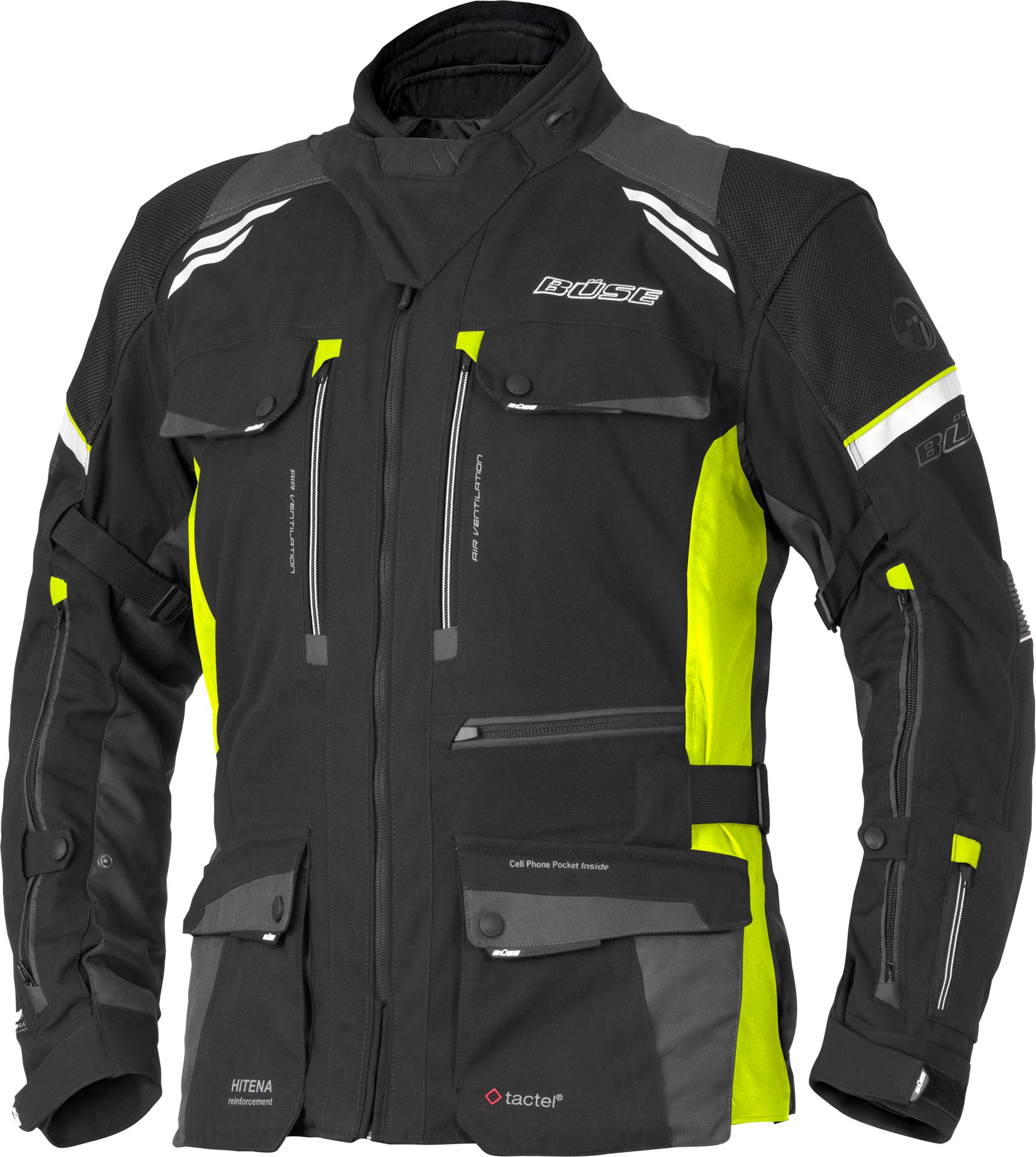 Büse Men's Black Yellow Highland Iii Waterproof Motorcycle Textile Jacket, Black-Yellow, Size 11XL For