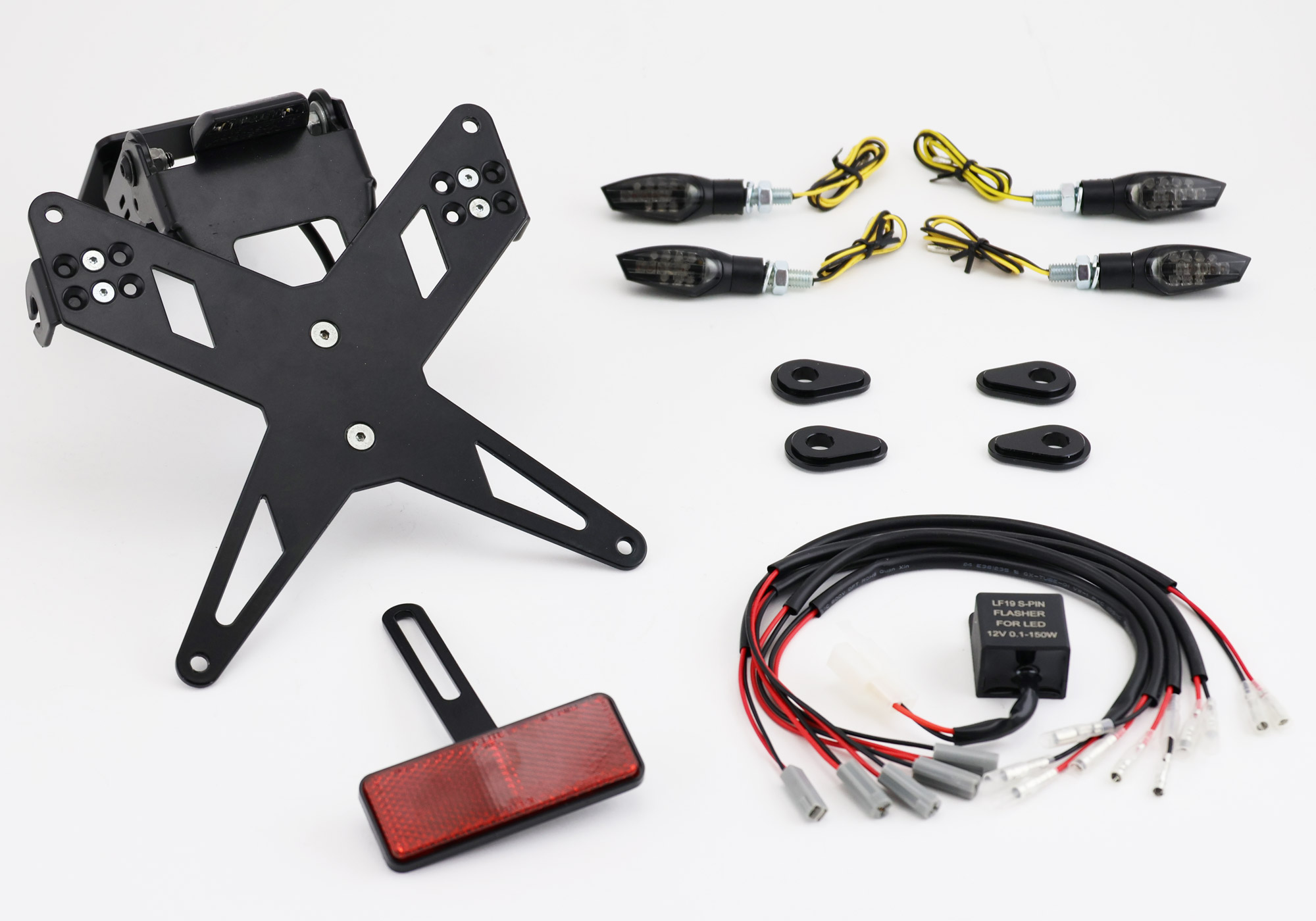 Ensemble complet plug-and play PROTECH avec 4 clignotants LED en acier inoxydable/aluminium en noir poudre