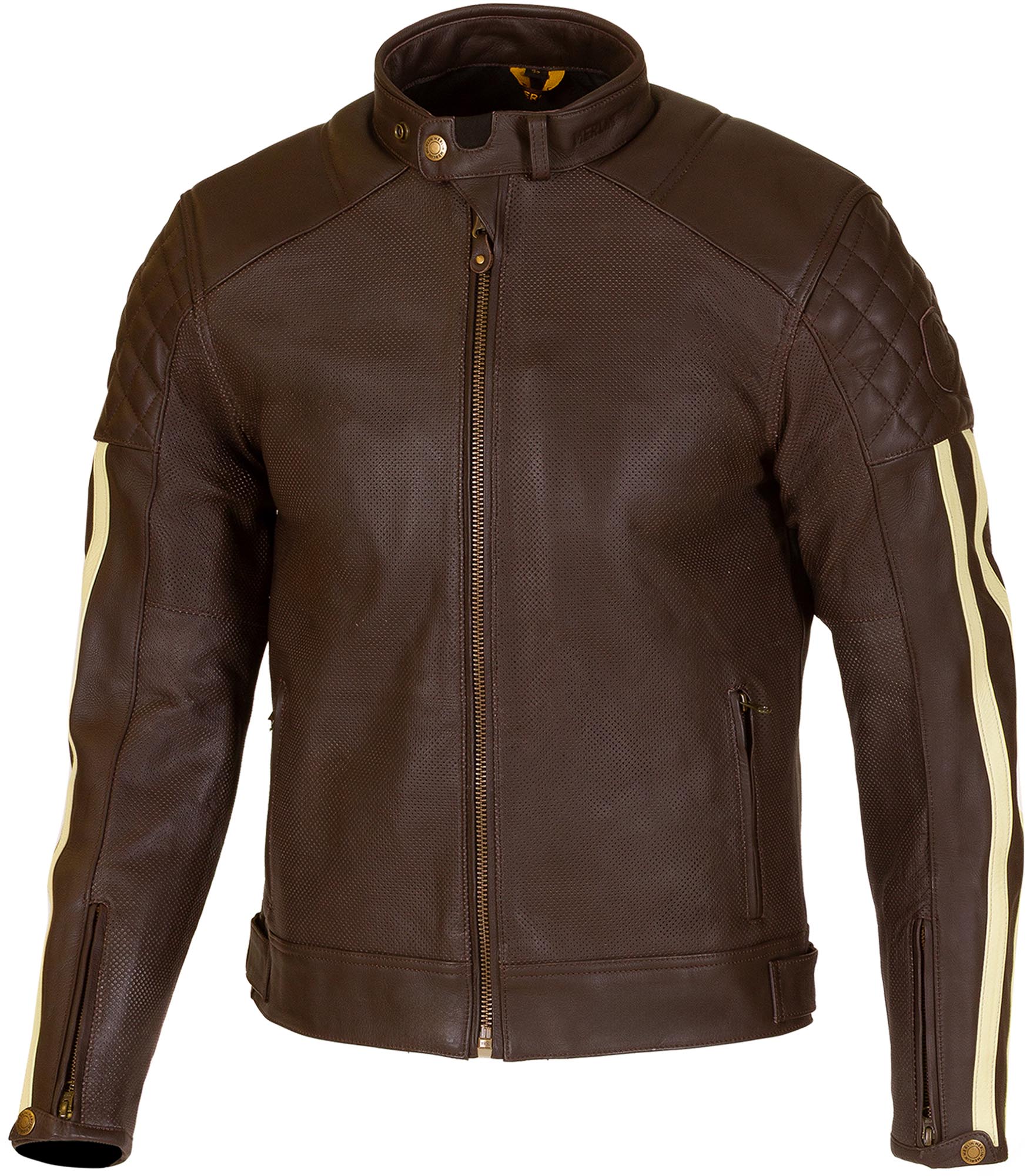 Merlin Icon D3O Veste en cuir de moto perforée, brun, taille 58 pour Hommes
