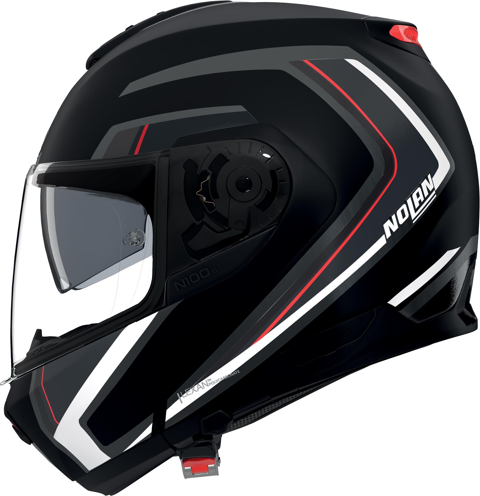 Side view of Nolan N100-6 Radiante Helmet, black-grey-red, Size S for Men