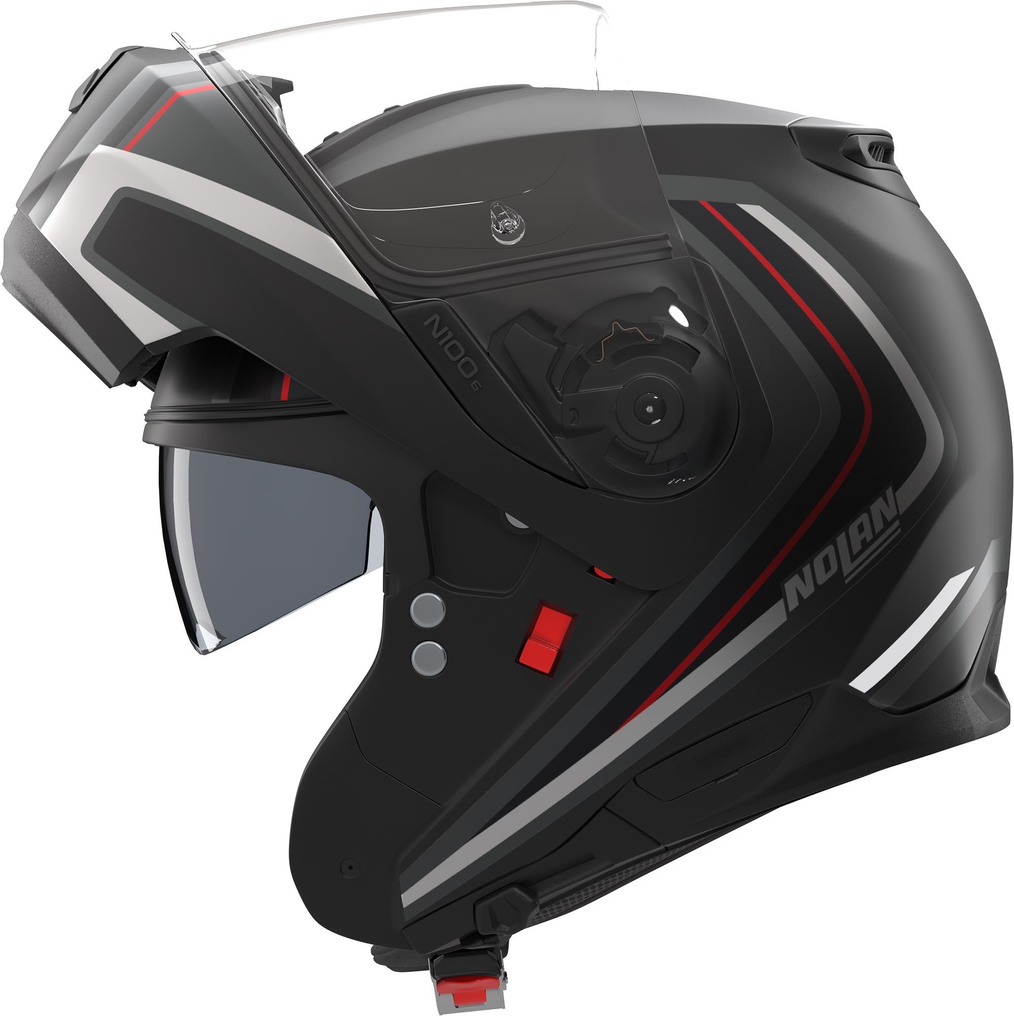 Side view of Nolan N100-6 Radiante Helmet, black-grey-red, Size S for Men