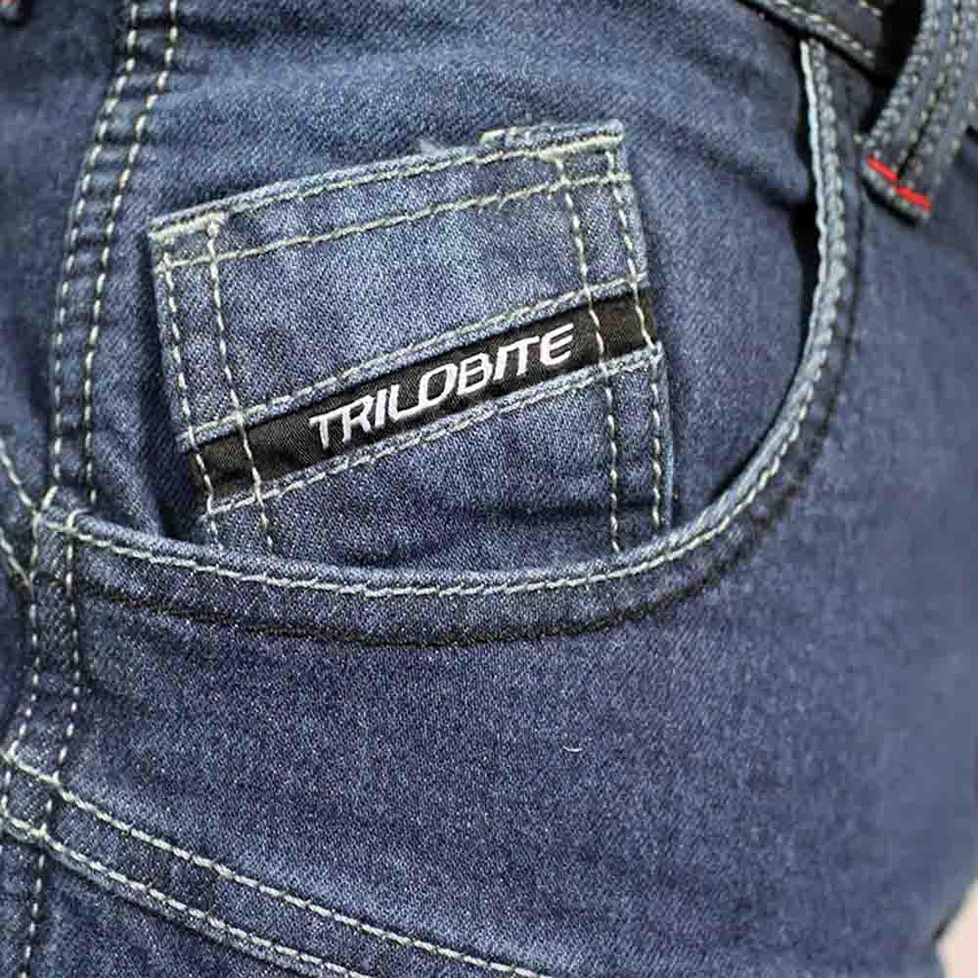 Side view of Trilobite Parado AAAA Doublelayer Slim Motorcycle Jeans, blue, Size 32 38 for Men