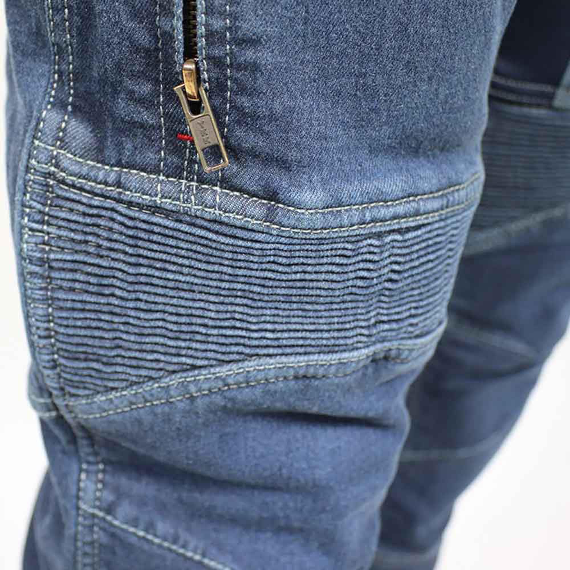 Side view of Trilobite Parado AAAA Doublelayer Slim Motorcycle Jeans, blue, Size 32 38 for Men
