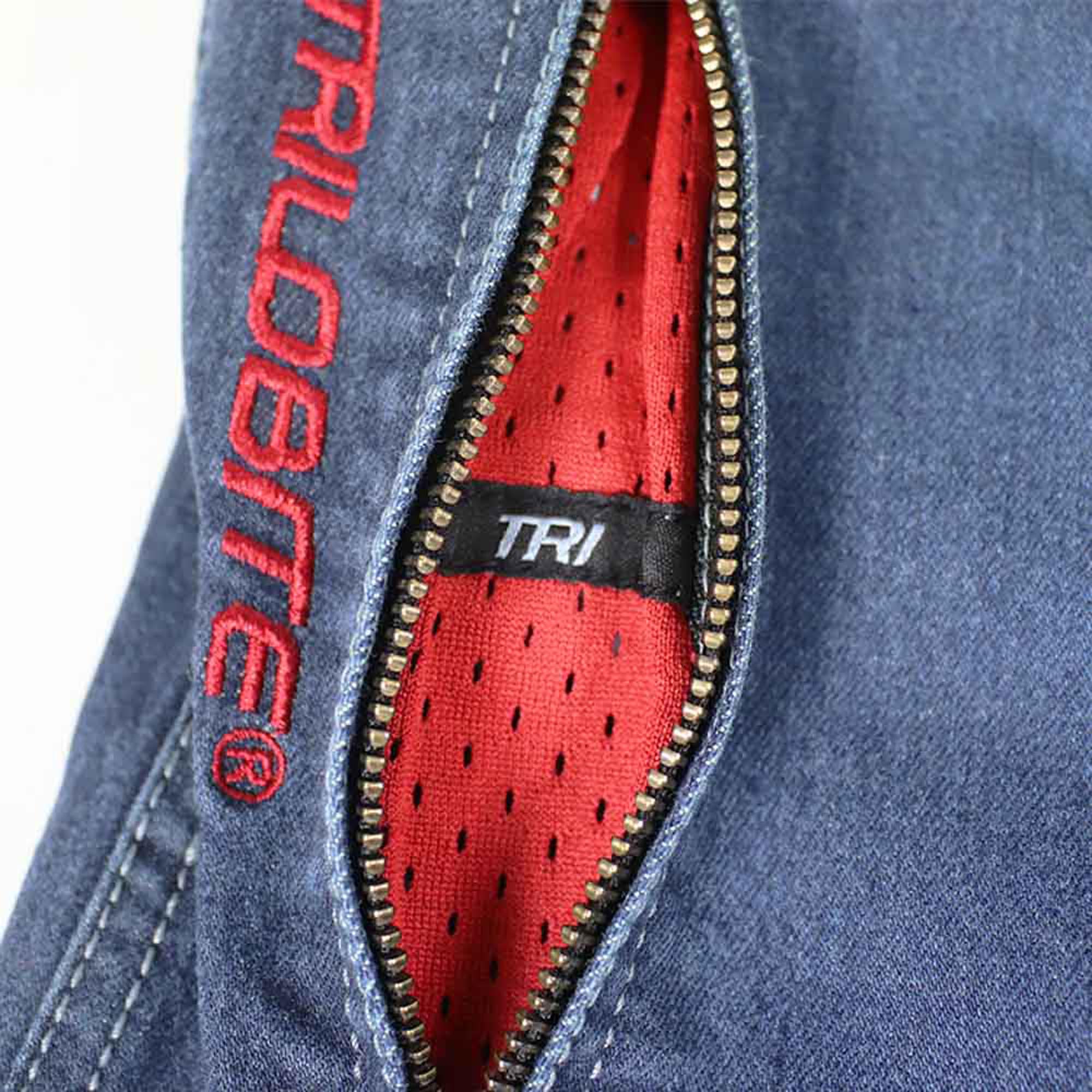 Side view of Trilobite Parado AAAA Doublelayer Slim Motorcycle Jeans, blue, Size 32 38 for Men