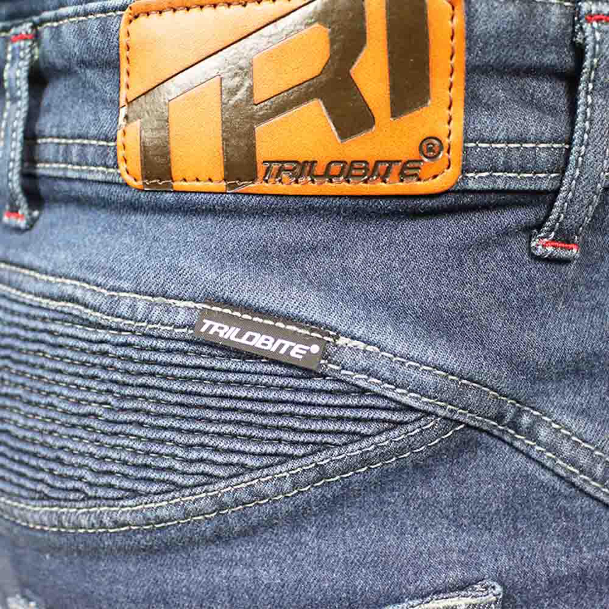 Side view of Trilobite Parado AAAA Doublelayer Slim Motorcycle Jeans, blue, Size 32 38 for Men