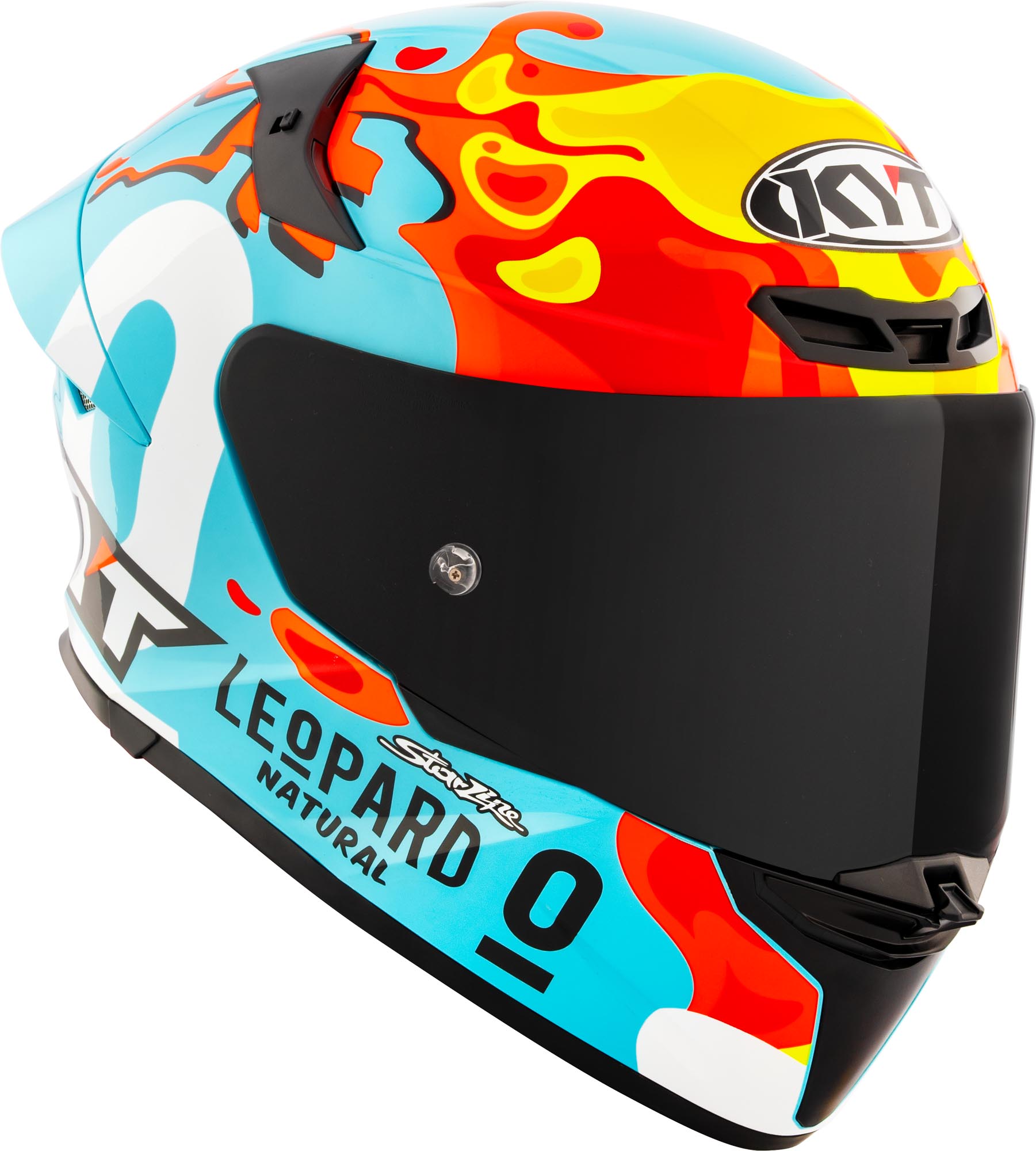 Side view of KYT TT-Revo Leopard Replica Aragon Helmet, Size M for Men