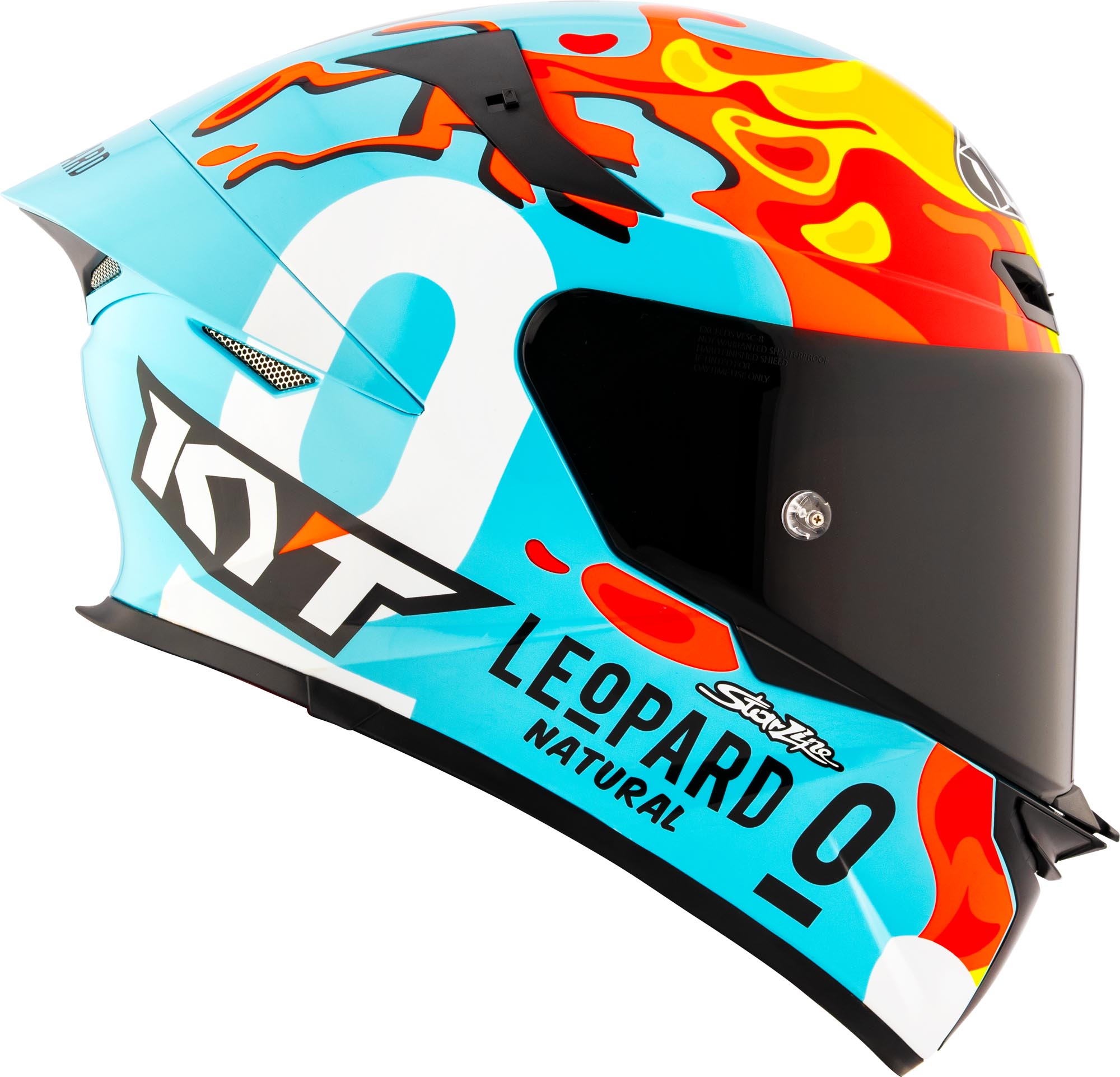 Side view of KYT TT-Revo Leopard Replica Aragon Helmet, Size M for Men