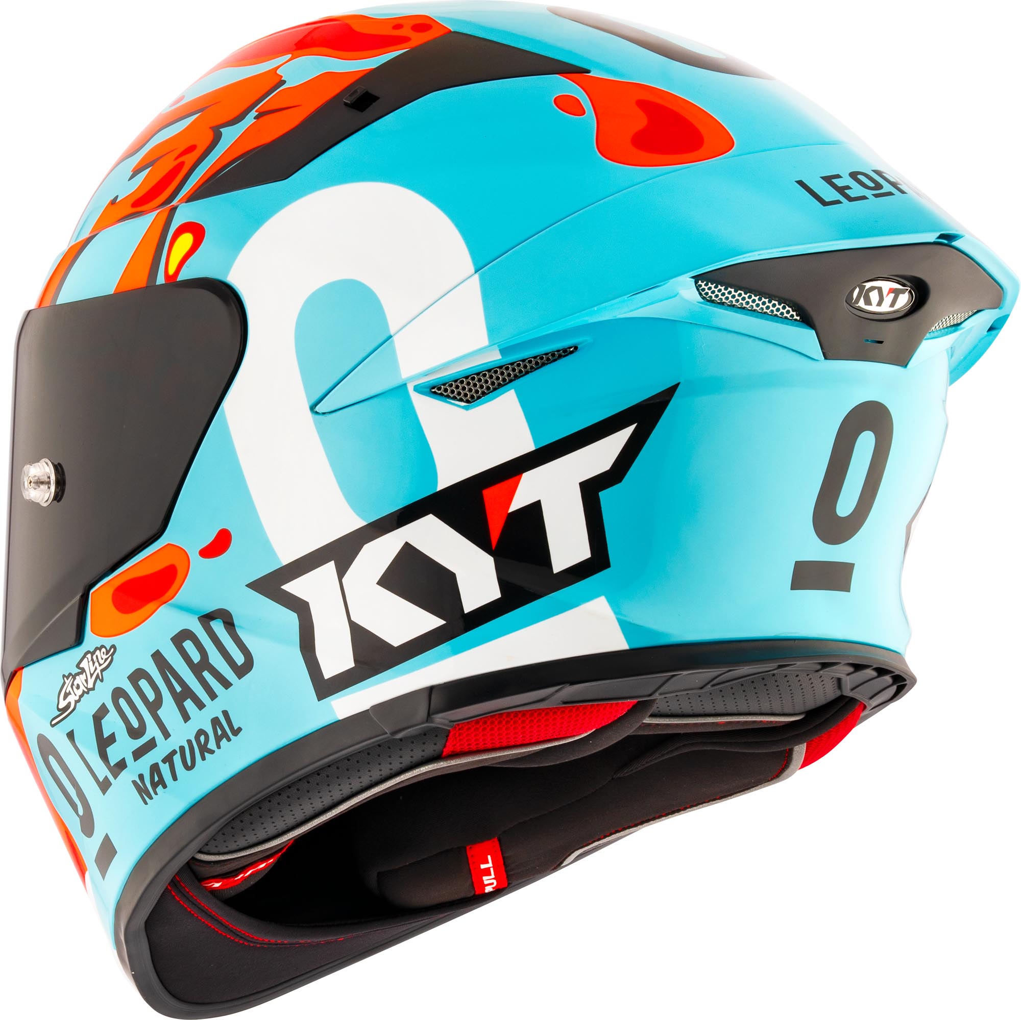 Side view of KYT TT-Revo Leopard Replica Aragon Helmet, Size M for Men