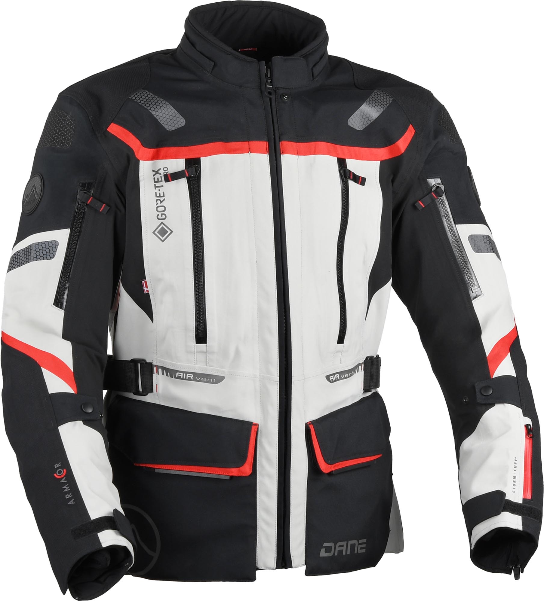 DANE Nimbus 3 Gore-Tex Pro Veste de moto imperméable, noir-gris-rouge, taille XL pour Hommes