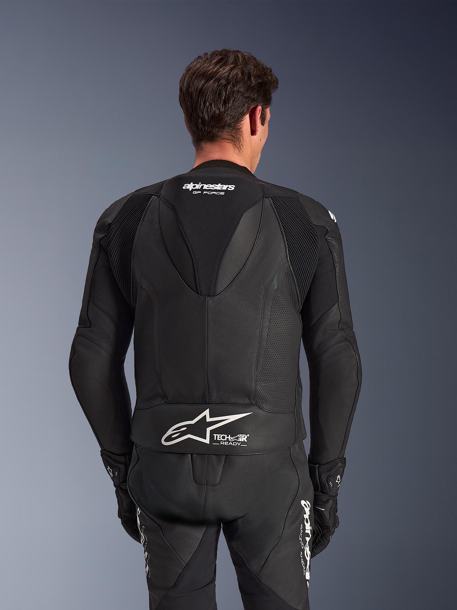 Side view of Alpinestars GP Force V2 Two Piece Motorcycle Leather Suit, black, Size 50 for Men