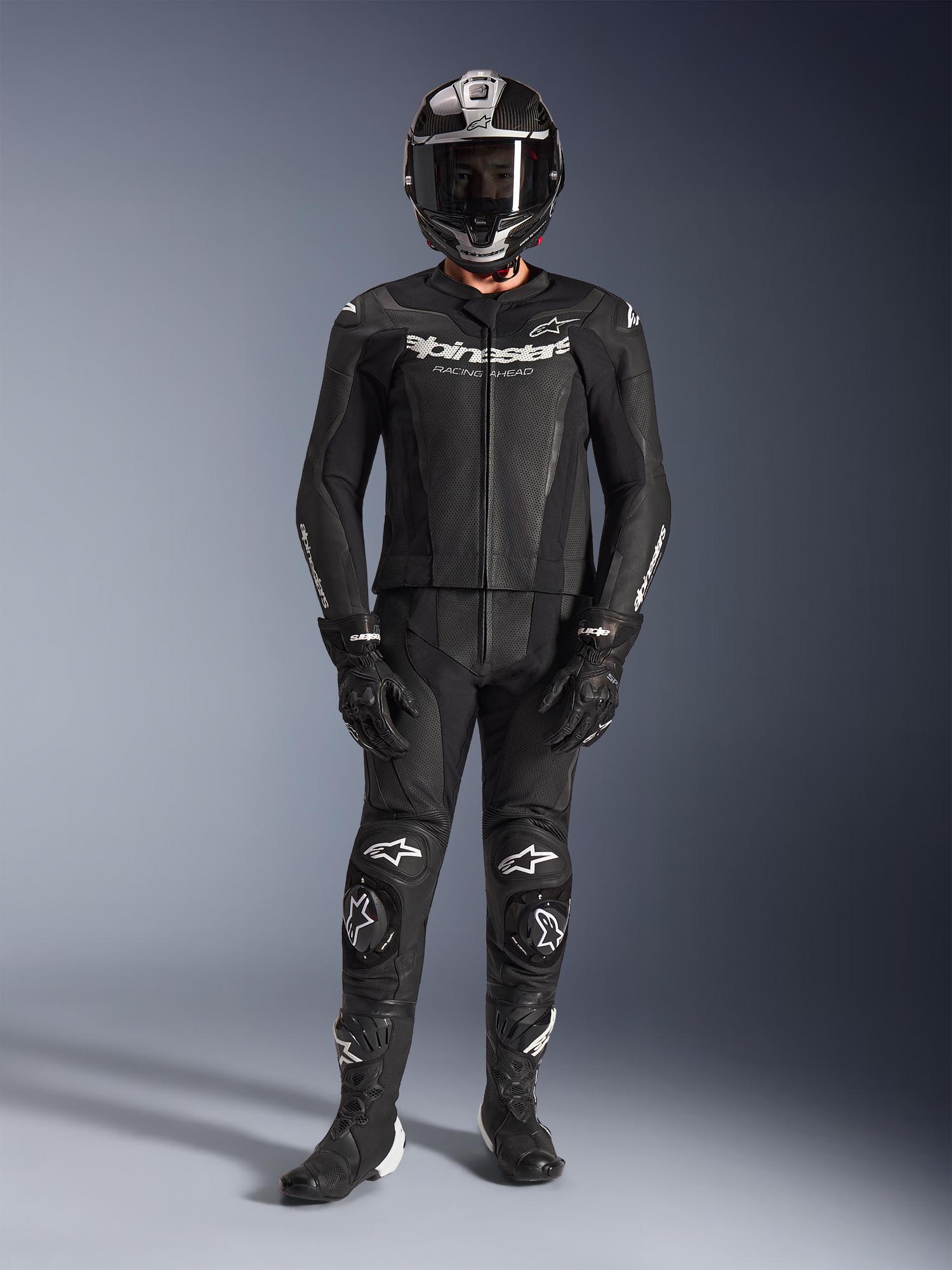 Side view of Alpinestars GP Force V2 Two Piece Motorcycle Leather Suit, black, Size 50 for Men