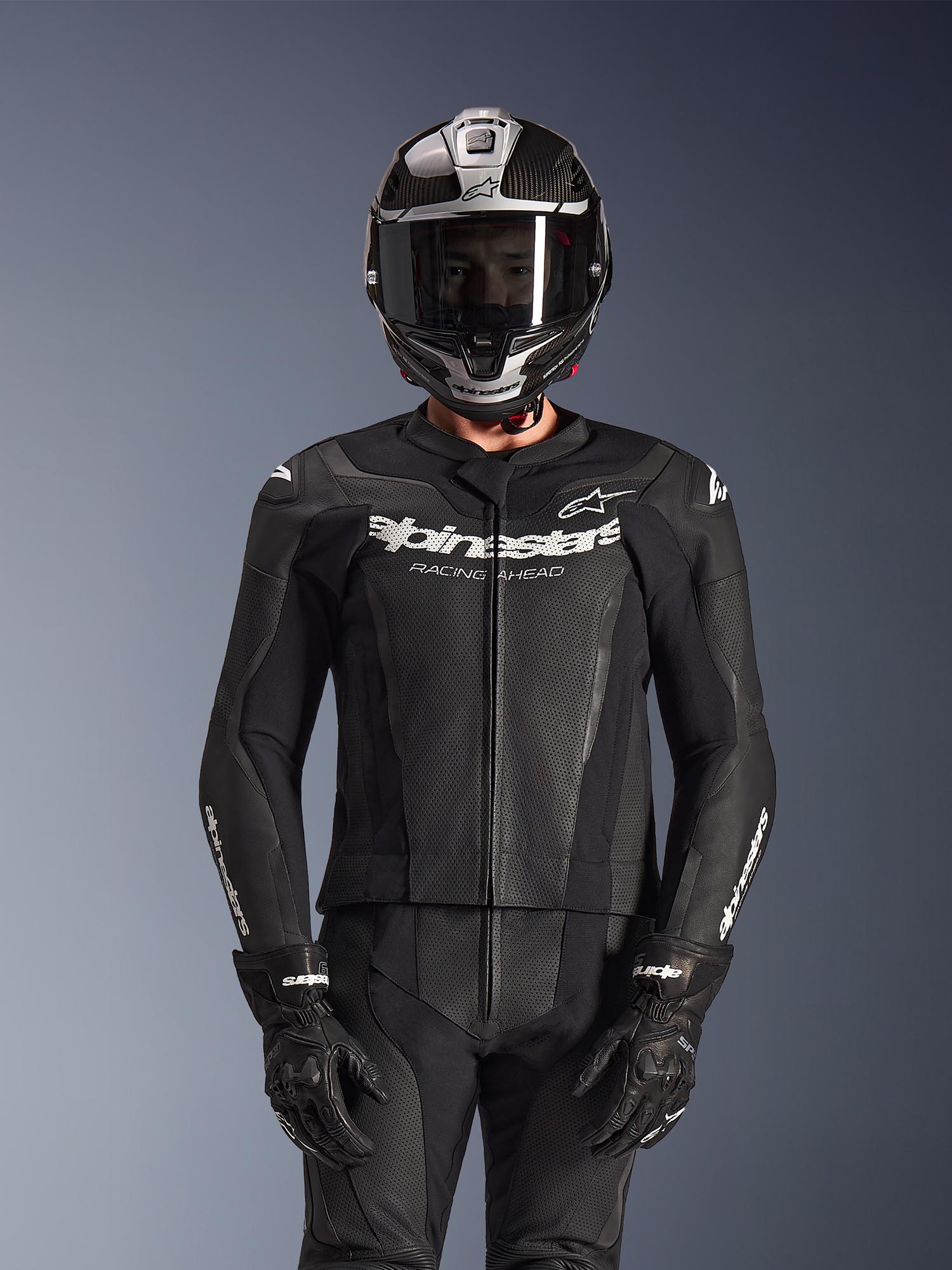 Side view of Alpinestars GP Force V2 Two Piece Motorcycle Leather Suit, black, Size 50 for Men