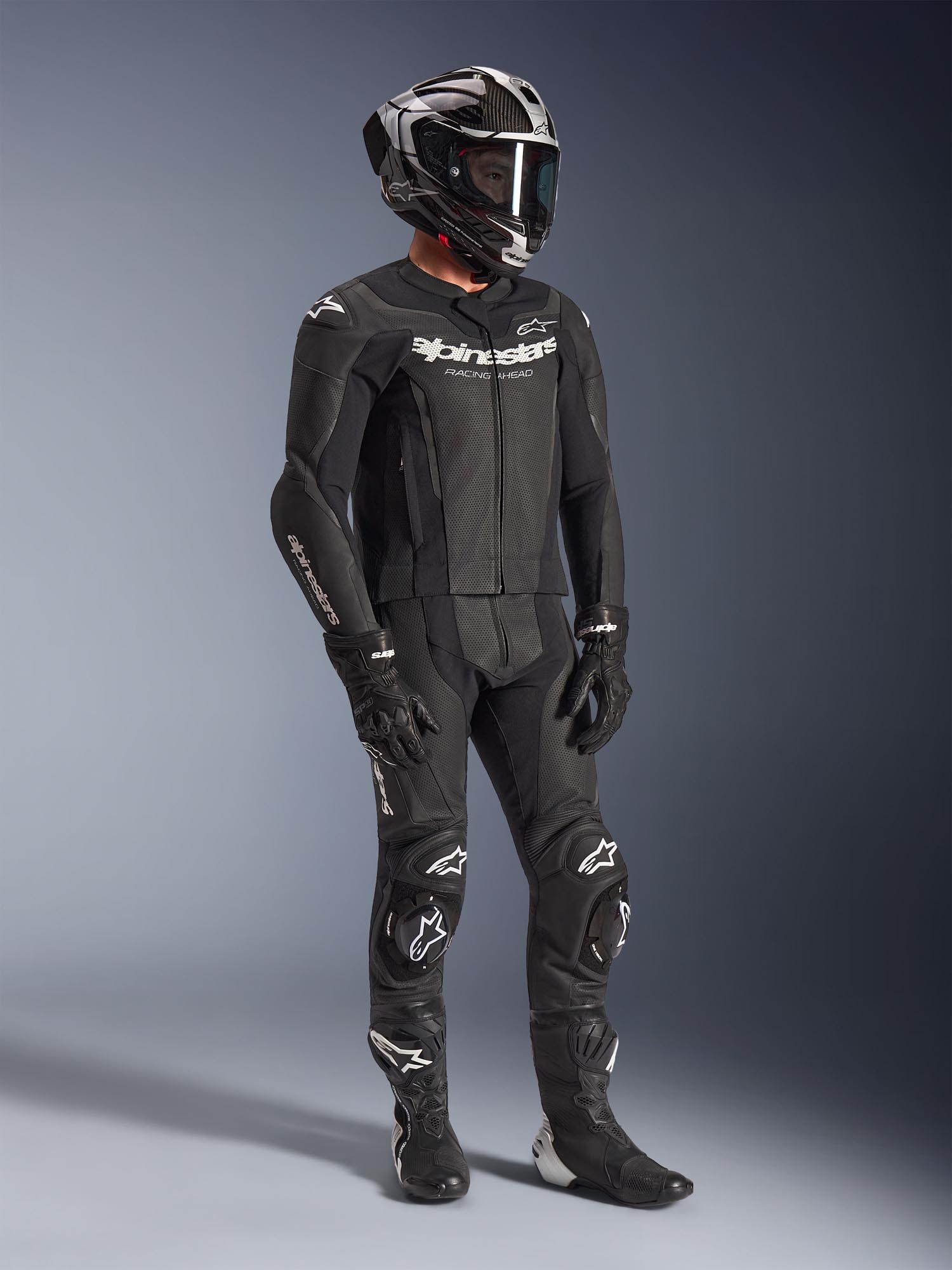 Side view of Alpinestars GP Force V2 Two Piece Motorcycle Leather Suit, black, Size 50 for Men