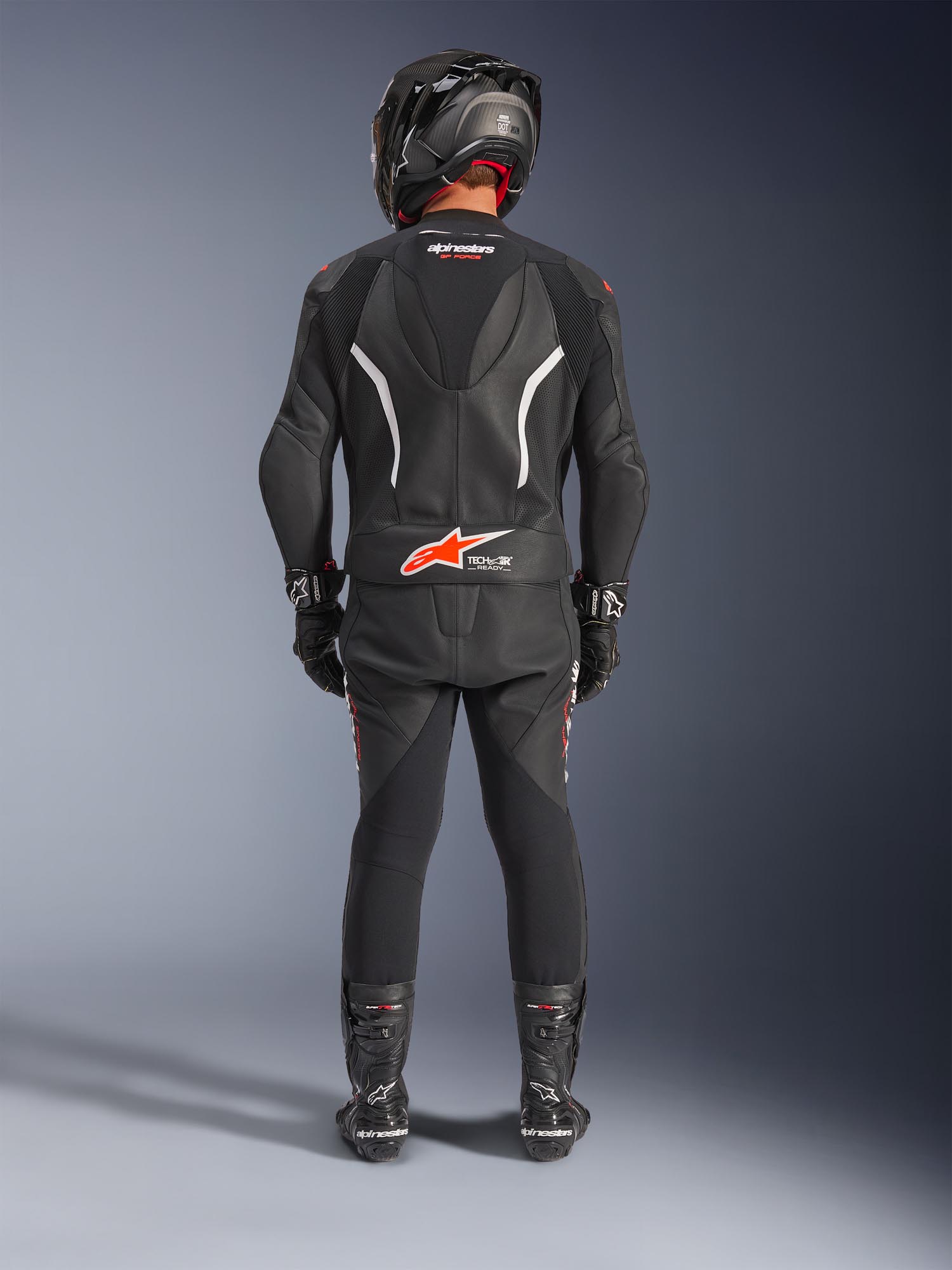 Side view of Alpinestars GP Force V2 Two Piece Motorcycle Leather Suit, black-white-red, Size 48 for Men