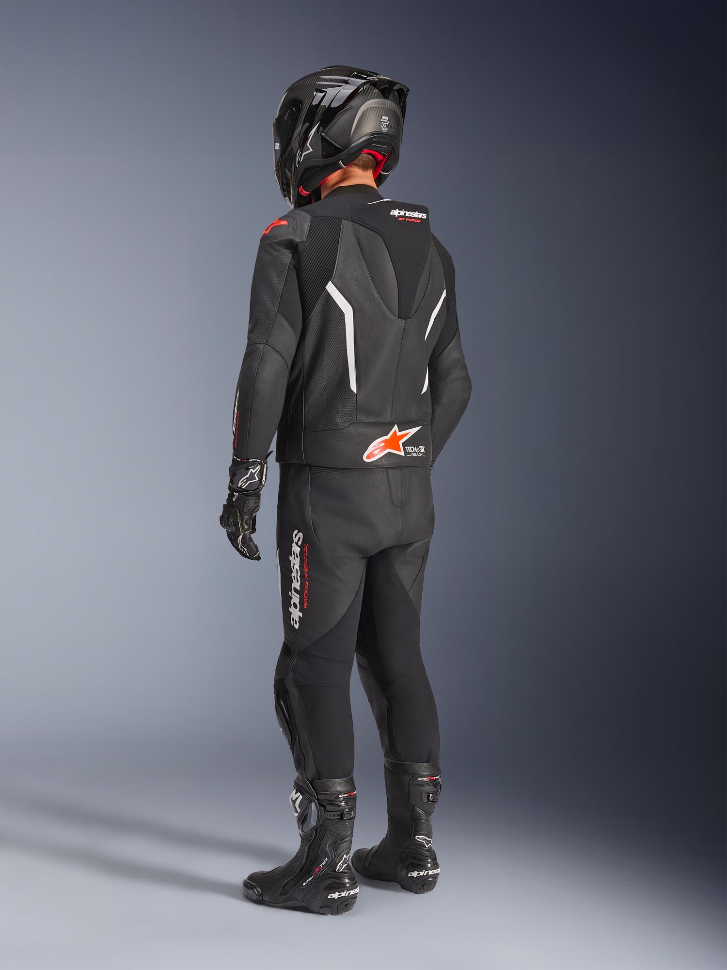 Side view of Alpinestars GP Force V2 Two Piece Motorcycle Leather Suit, black-white-red, Size 48 for Men
