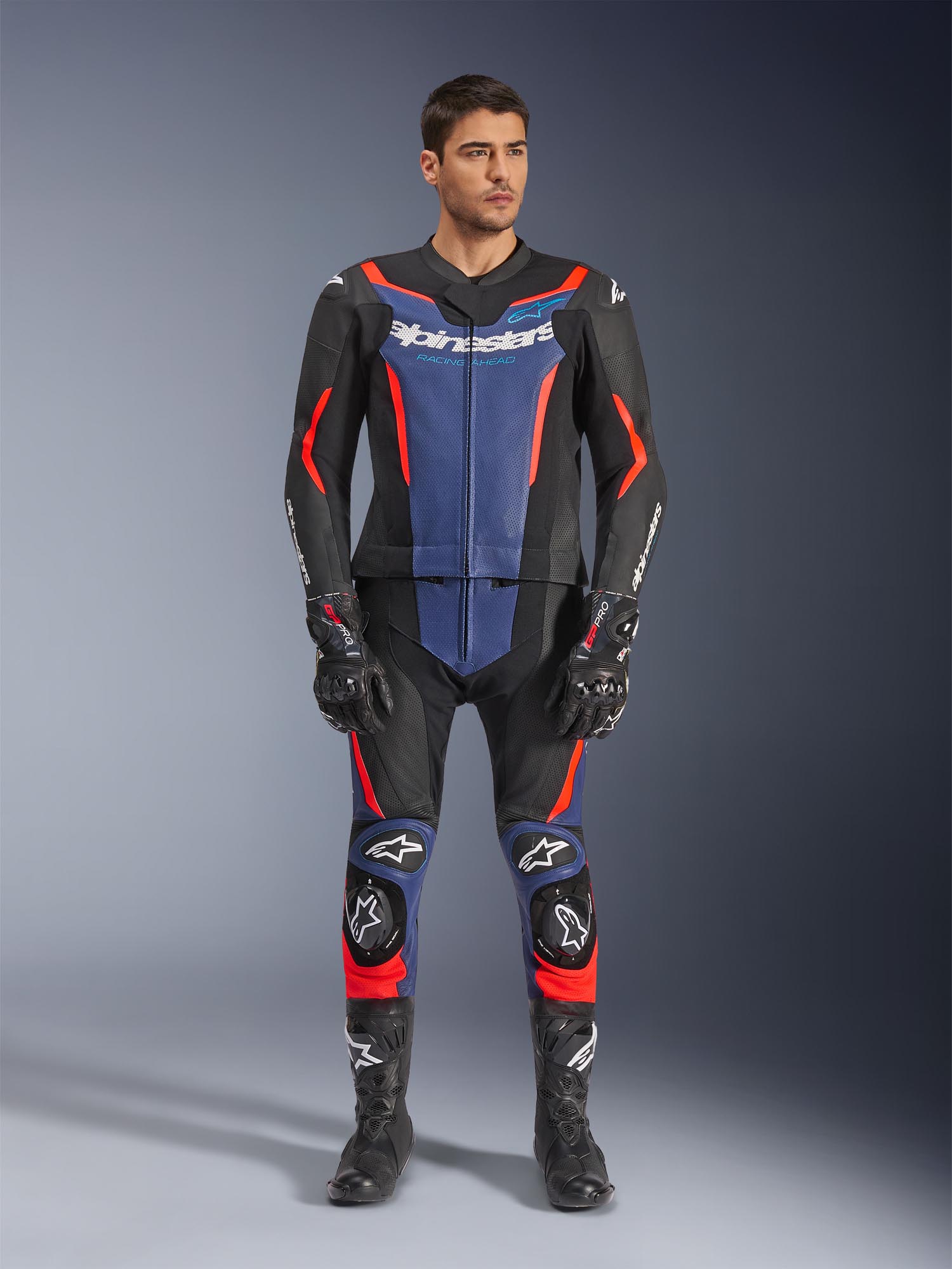 Side view of Alpinestars GP Force V2 Two Piece Motorcycle Leather Suit, Size 52 for Men