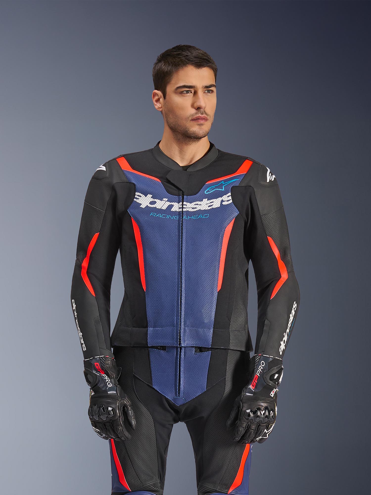 Side view of Alpinestars GP Force V2 Two Piece Motorcycle Leather Suit, Size 52 for Men