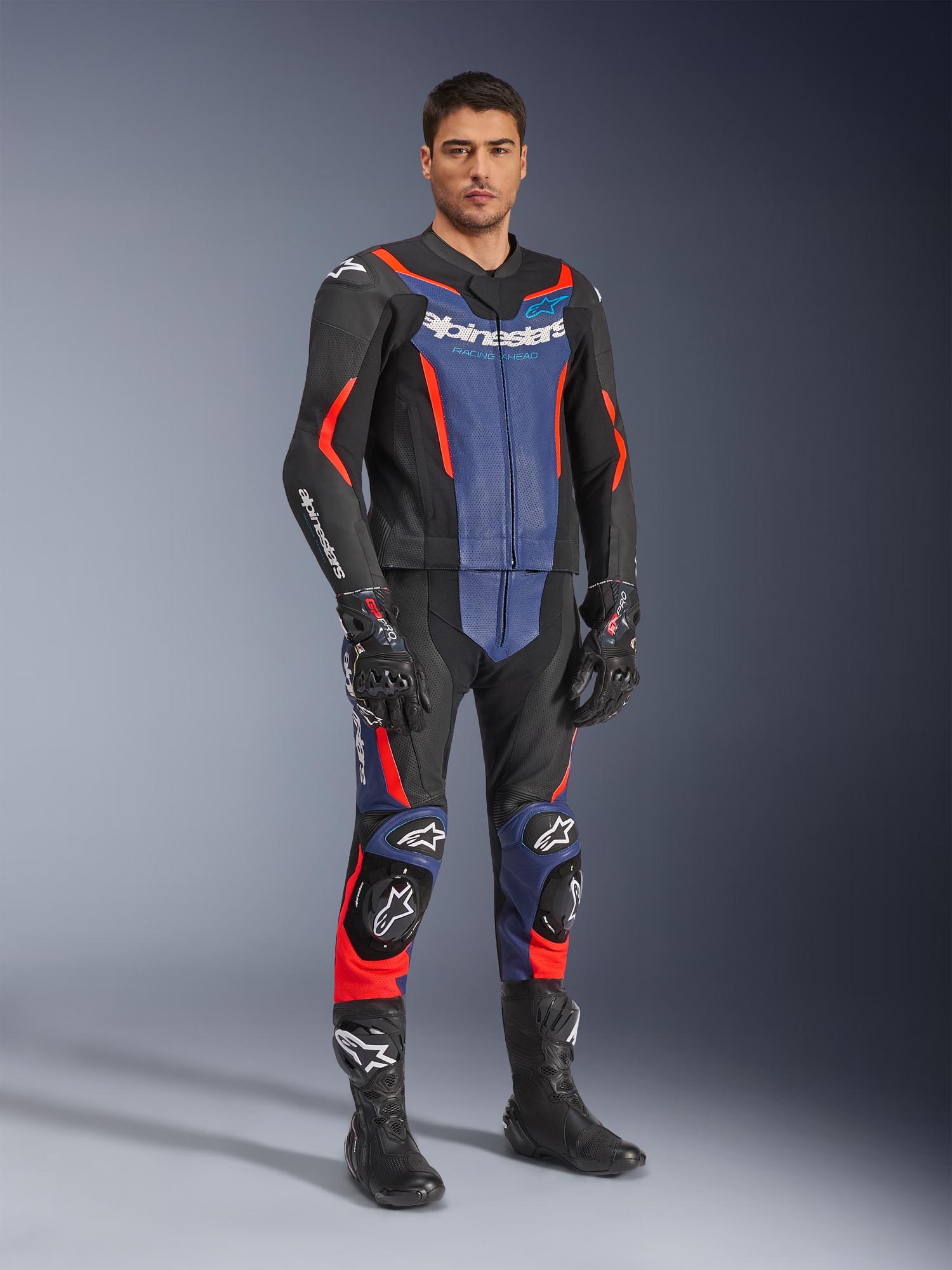 Side view of Alpinestars GP Force V2 Two Piece Motorcycle Leather Suit, Size 52 for Men