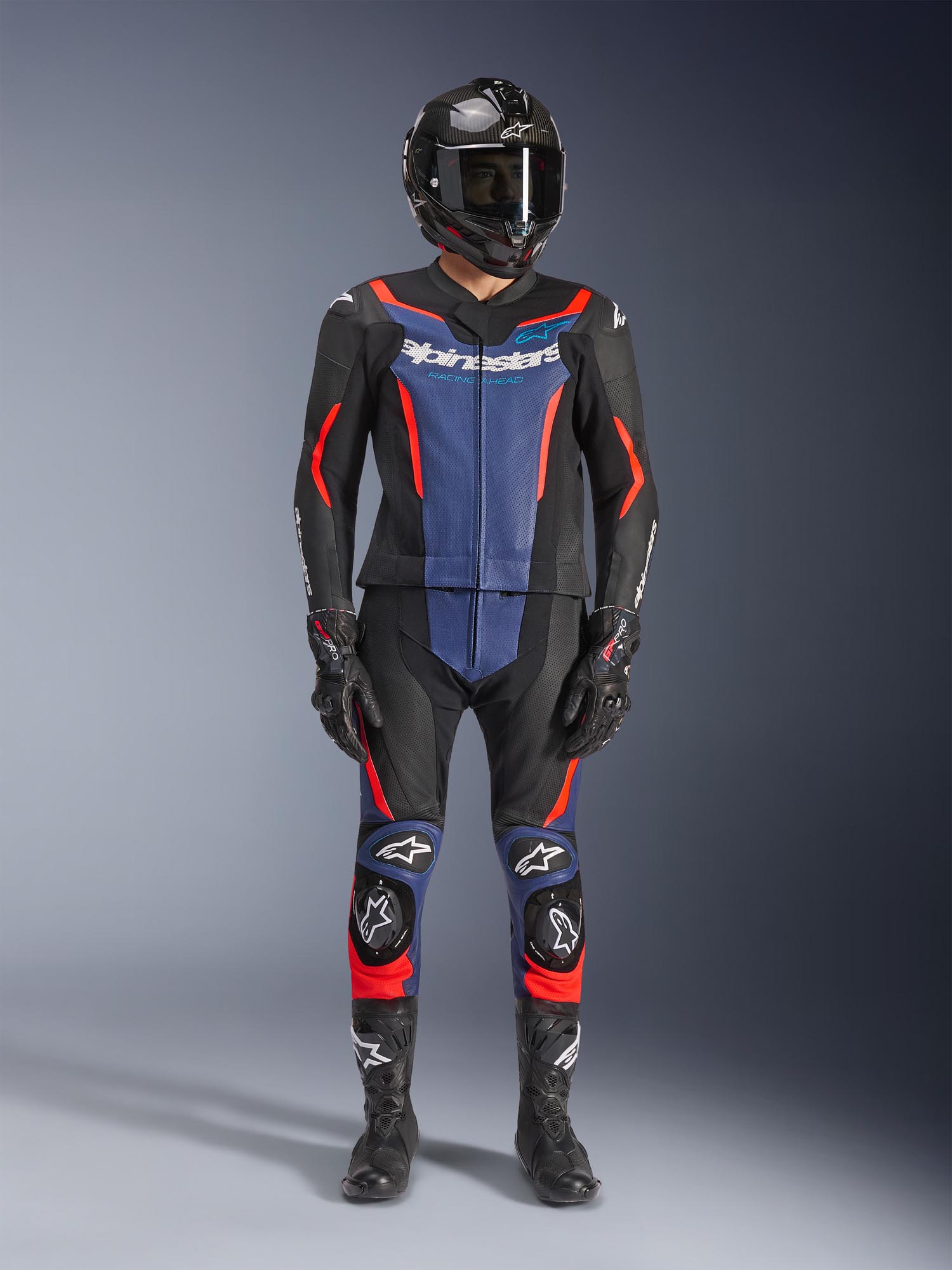 Side view of Alpinestars GP Force V2 Two Piece Motorcycle Leather Suit, Size 52 for Men