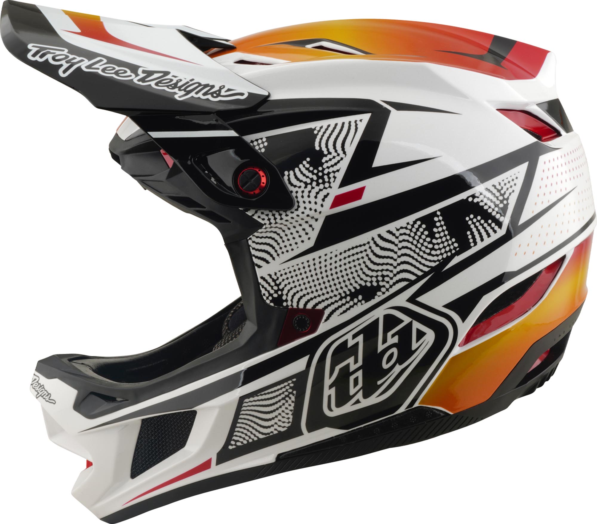 Side view of Troy Lee Designs D4 Composite MIPS Lined Up Downhill Helmet, red, Size XL for Men