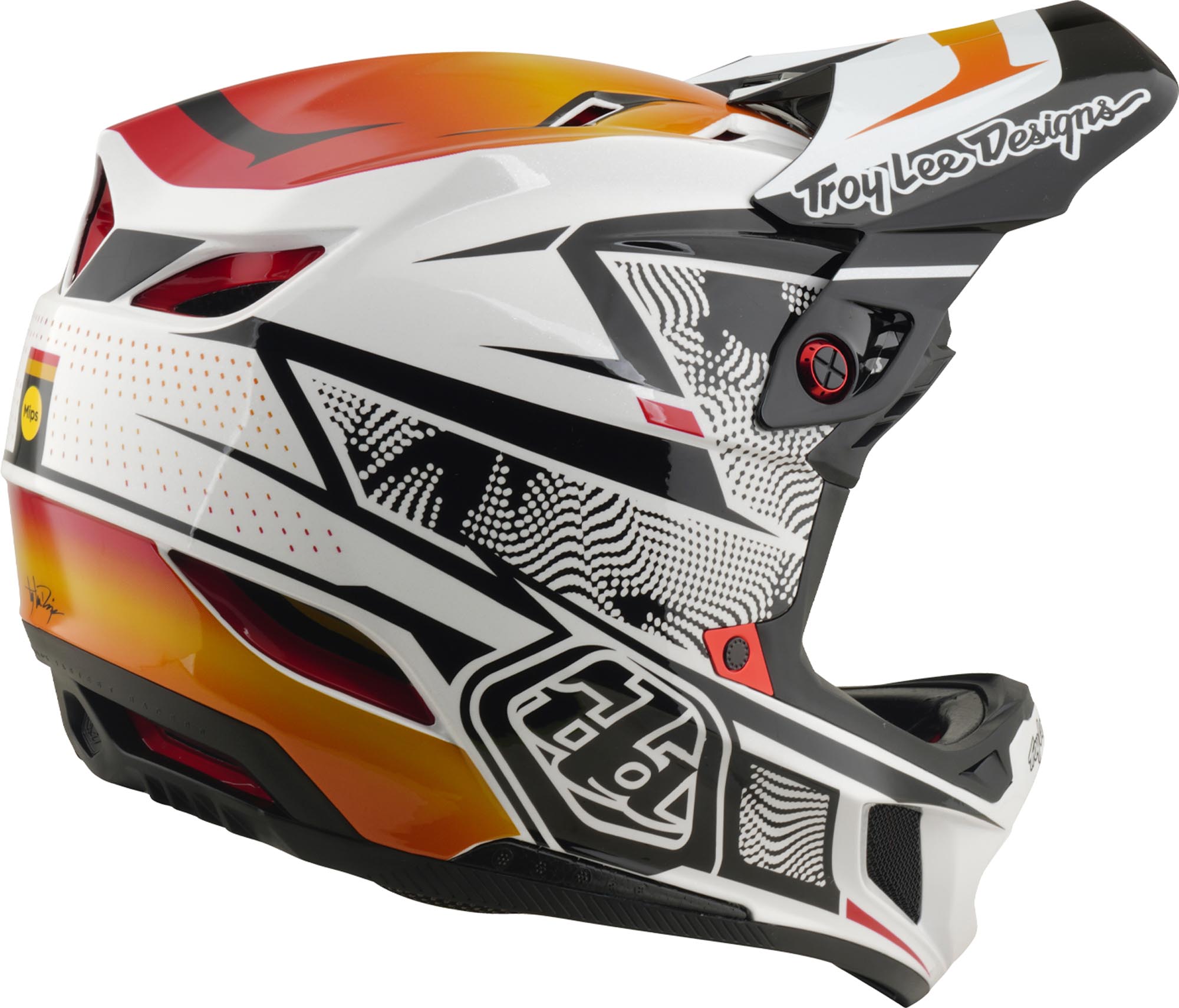 Side view of Troy Lee Designs D4 Composite MIPS Lined Up Downhill Helmet, red, Size XL for Men
