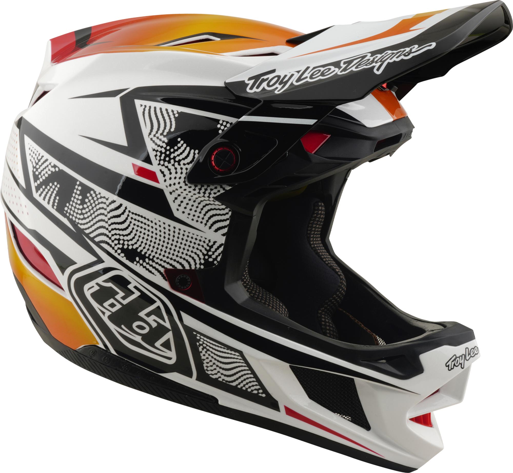 Side view of Troy Lee Designs D4 Composite MIPS Lined Up Downhill Helmet, red, Size XL for Men
