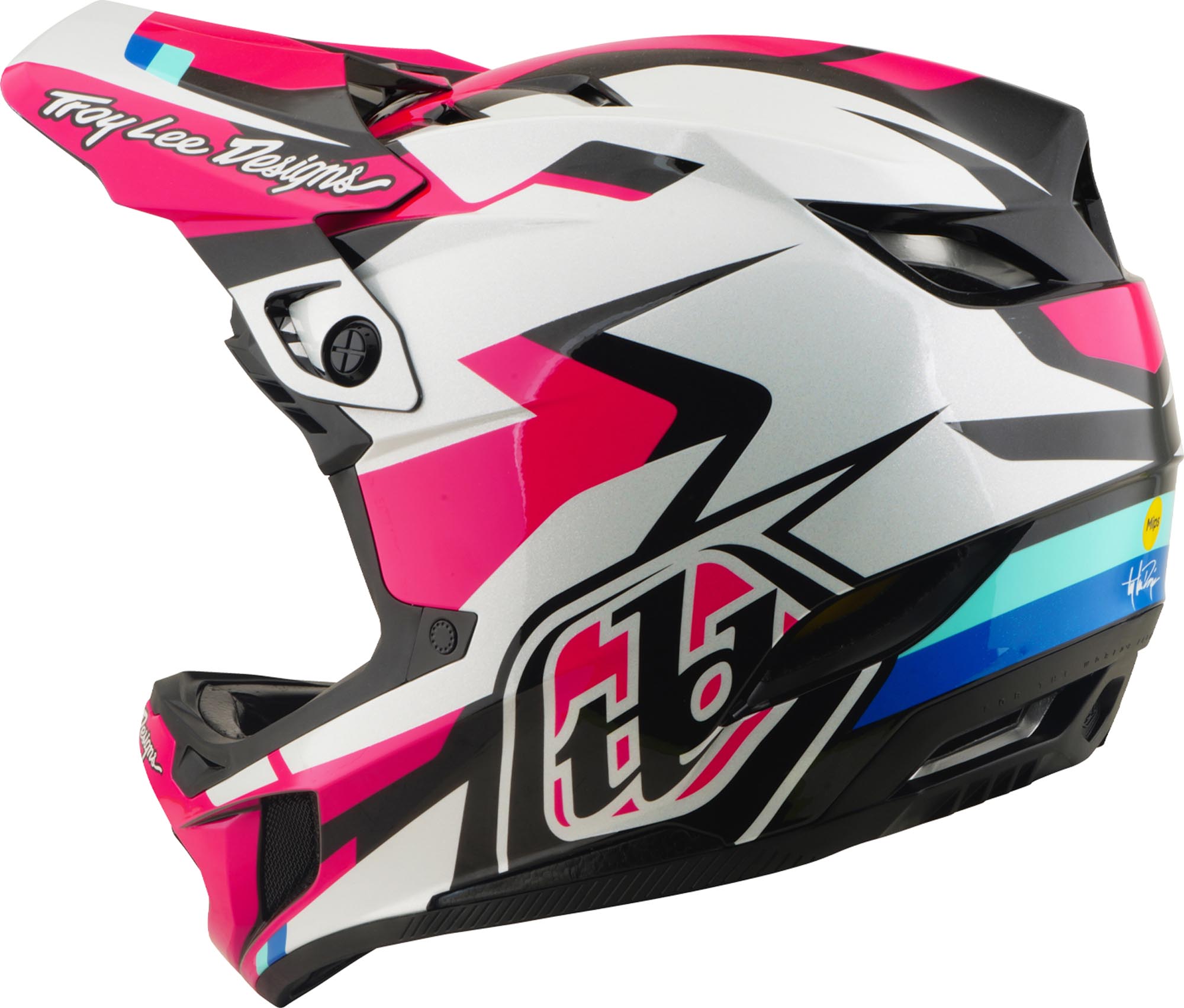 Side view of Troy Lee Designs D4 Polyacrylite MIPS Roamer Downhill Helmet, red, Size XL for Men
