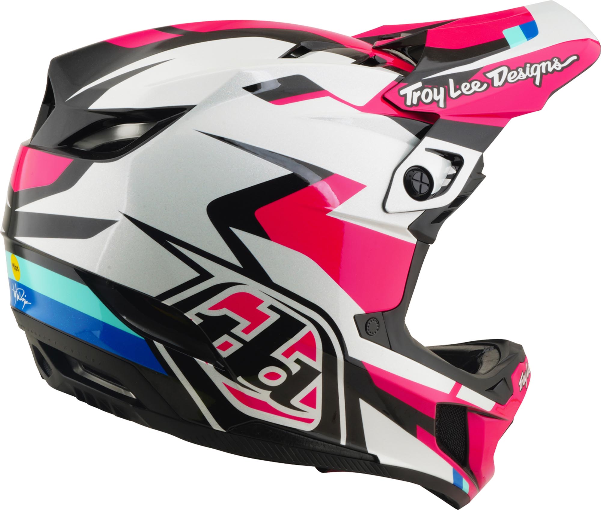 Side view of Troy Lee Designs D4 Polyacrylite MIPS Roamer Downhill Helmet, red, Size XL for Men