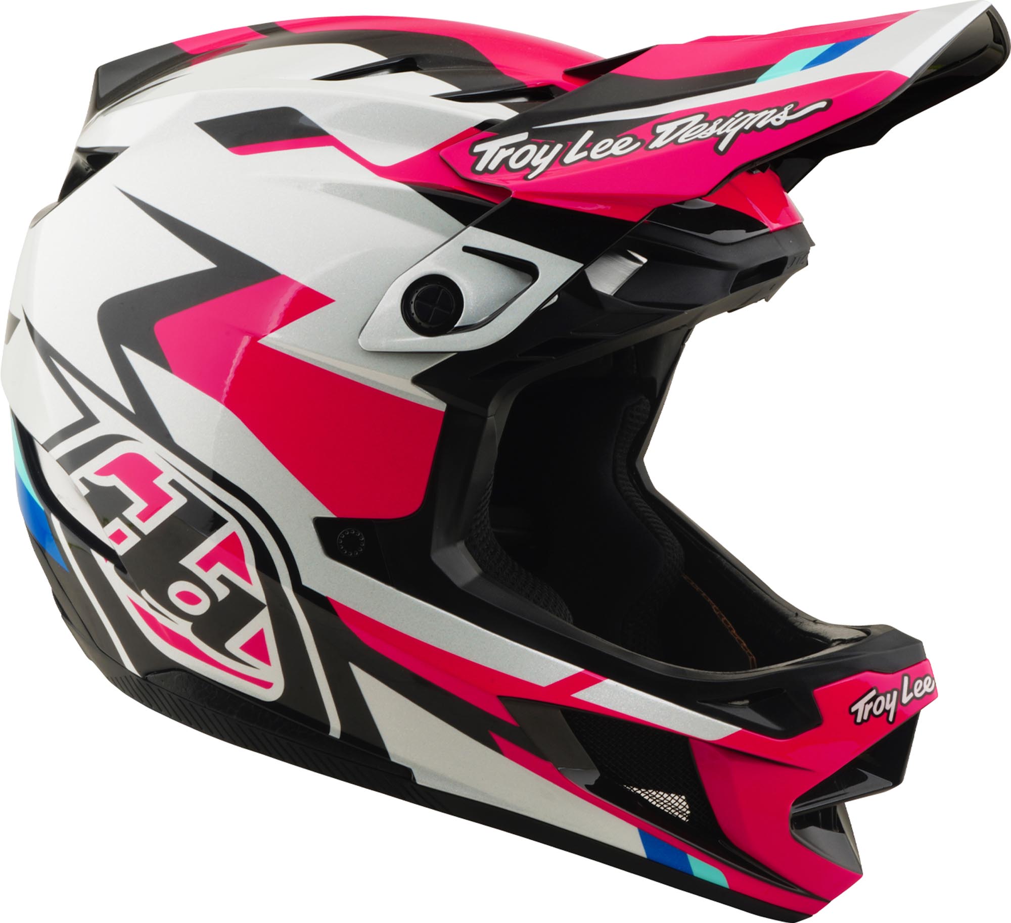 Side view of Troy Lee Designs D4 Polyacrylite MIPS Roamer Downhill Helmet, red, Size XL for Men