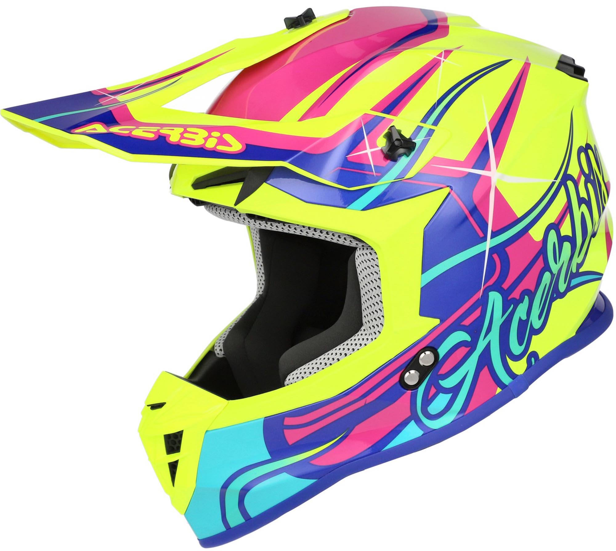 Acerbis Linear Graphic 2026 Motocross Helmet, Pink-Turquoise-Yellow, Size L For Men