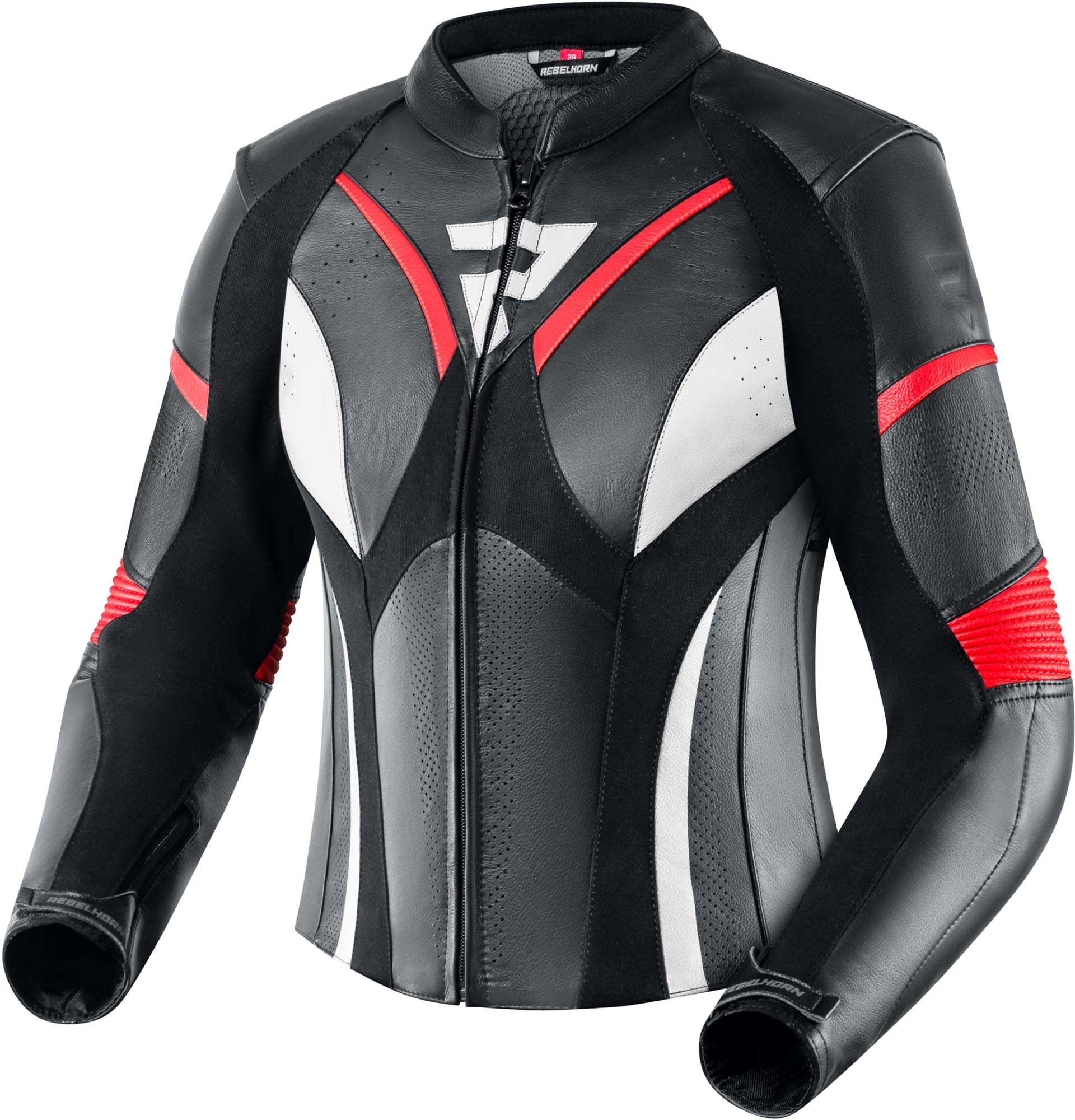 Rebelhorn Rebel Veste en cuir moto pour femmes, noir-blanc-rouge, taille 40