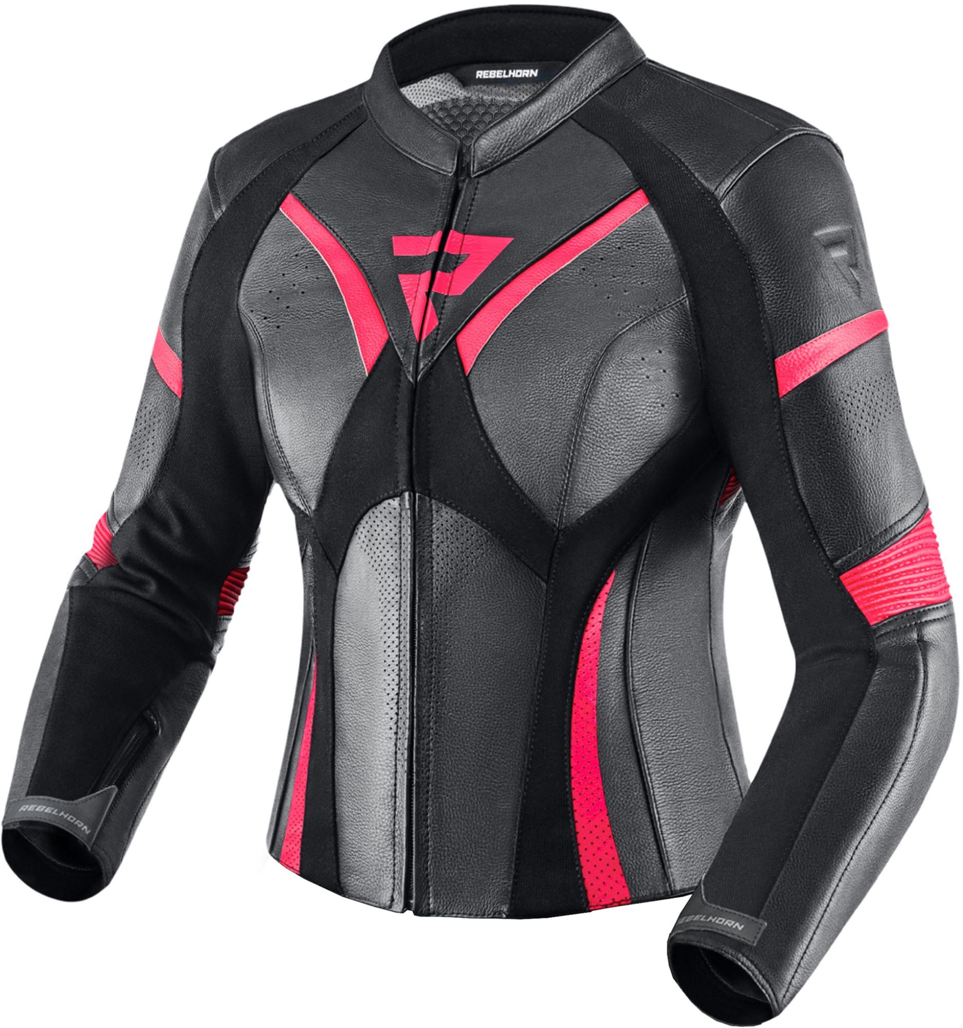 Rebelhorn Rebel Veste en cuir moto pour femmes, noir-rose, taille 40