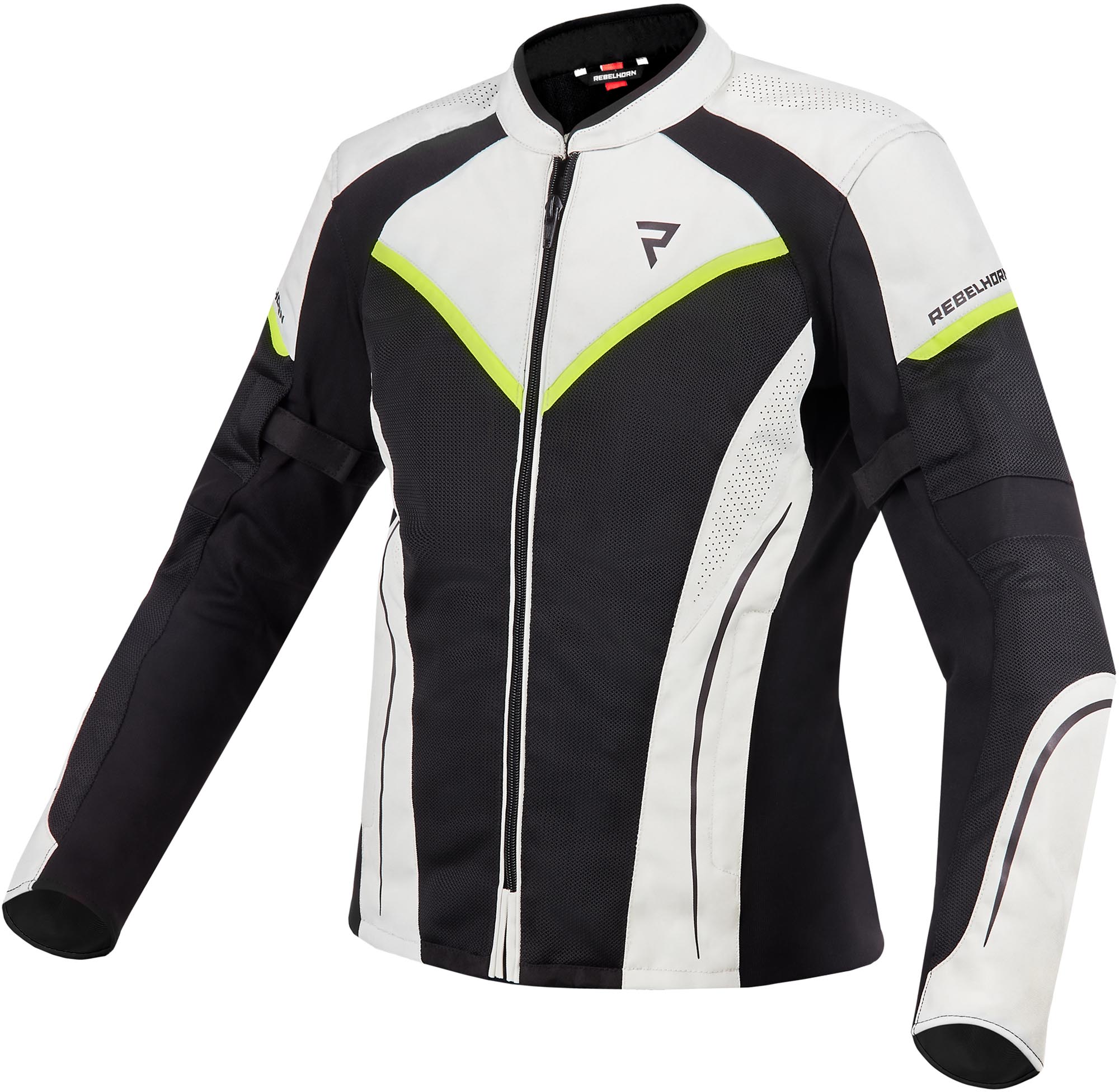 Rebelhorn Flux Veste textile moto pour femmes imperméable, noir-blanc-jaune, taille 2XS