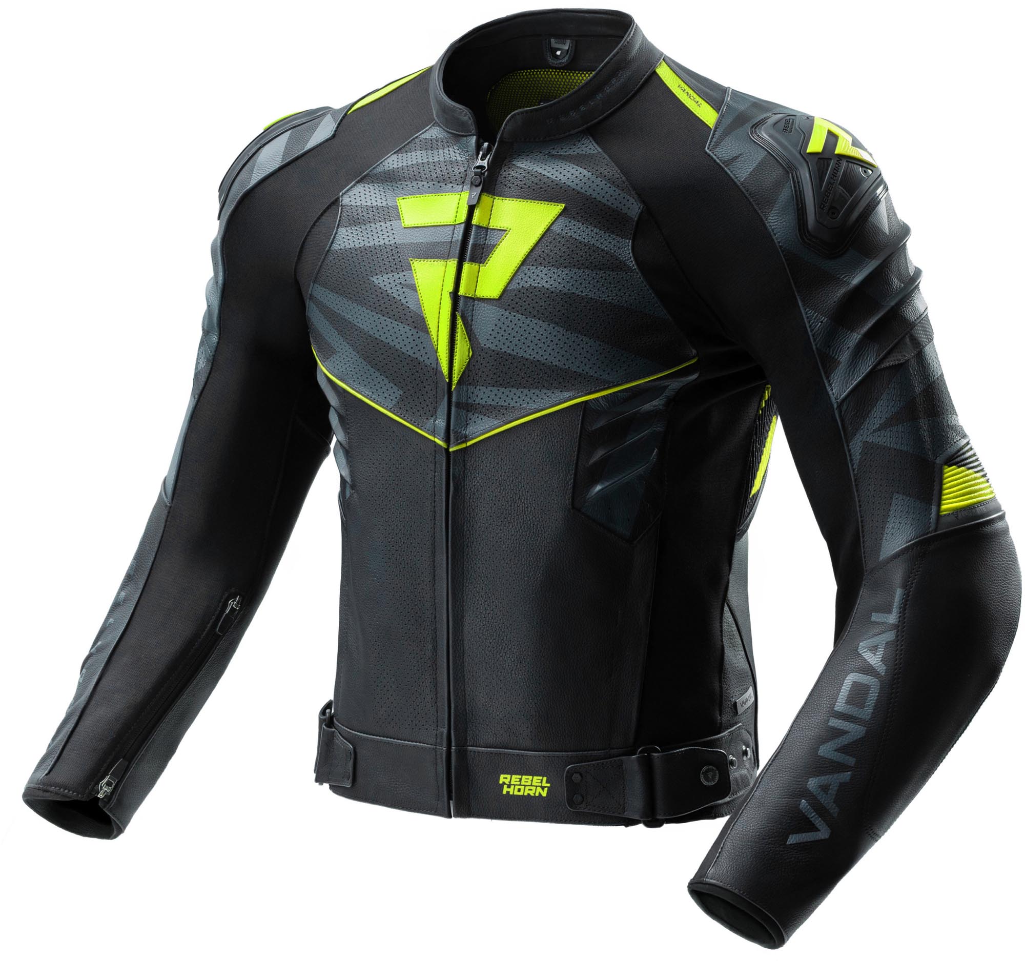 Rebelhorn Vandal 2 Veste en cuir moto, noir-gris-jaune, taille 58 pour Hommes