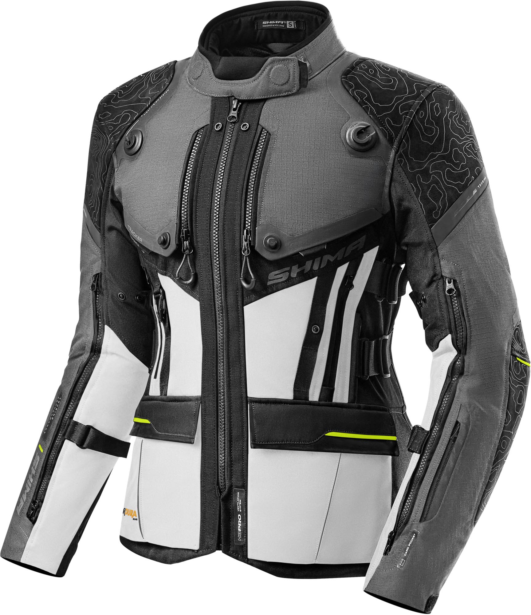 Shima Men's Grey White Yellow Tracker Motorcycle Textile Jacket, Grey-White-Yellow, Size 2XL For