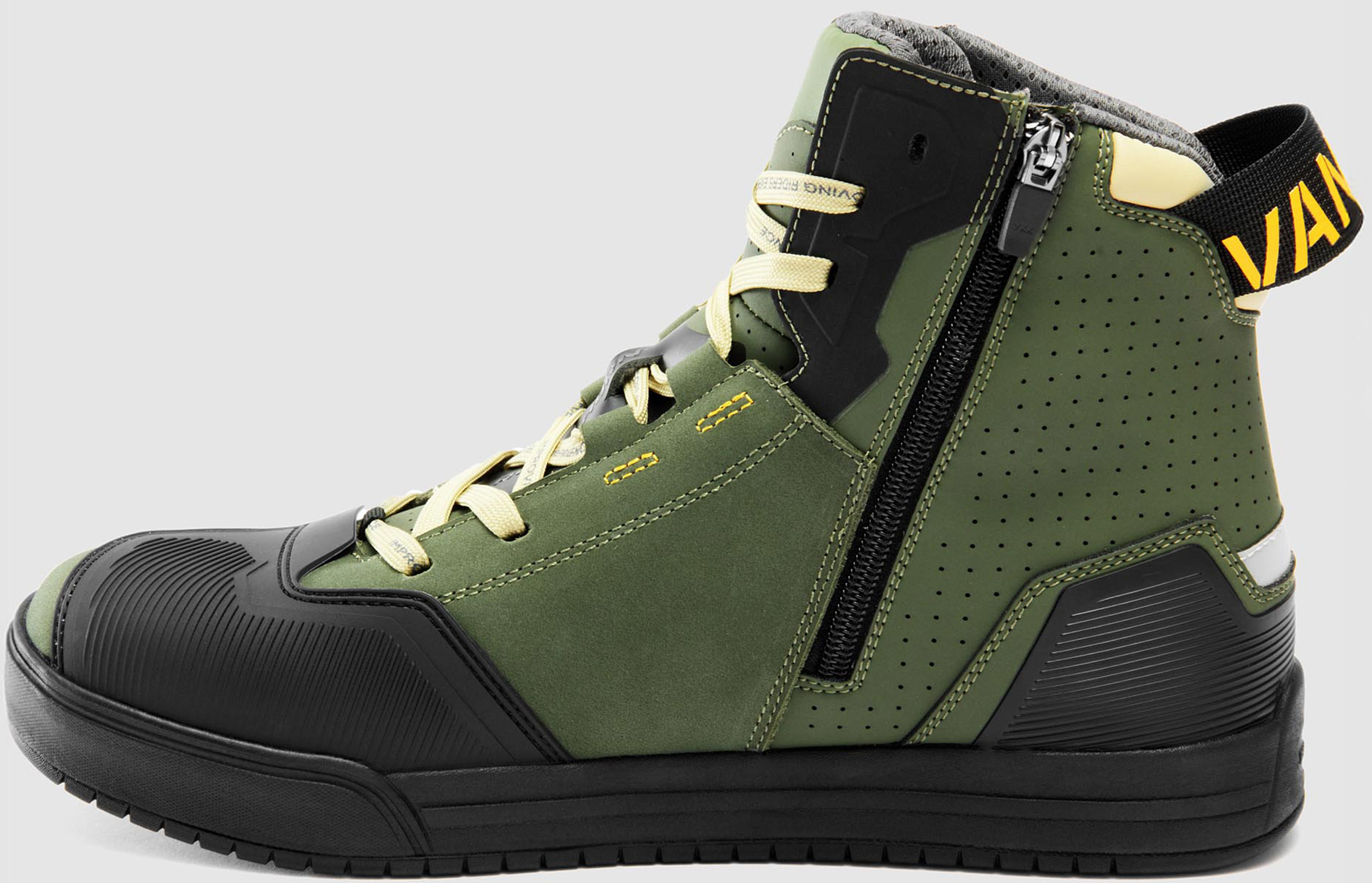 Side view of Rebelhorn Vandal 2 Motorcycle Shoes, green-orange, Size 47 for Men