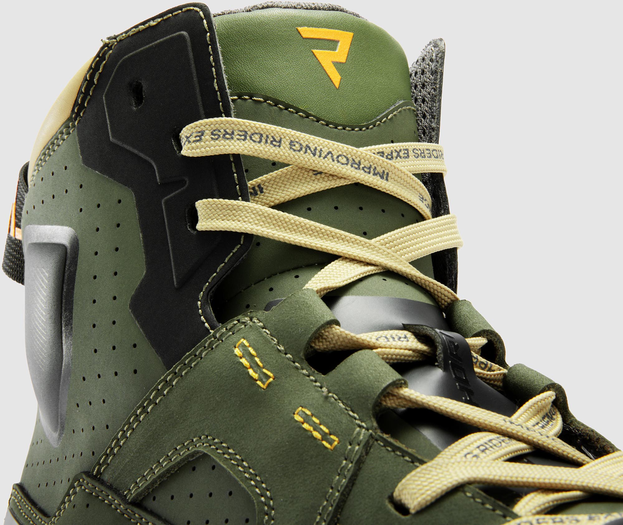 Side view of Rebelhorn Vandal 2 Motorcycle Shoes, green-orange, Size 47 for Men