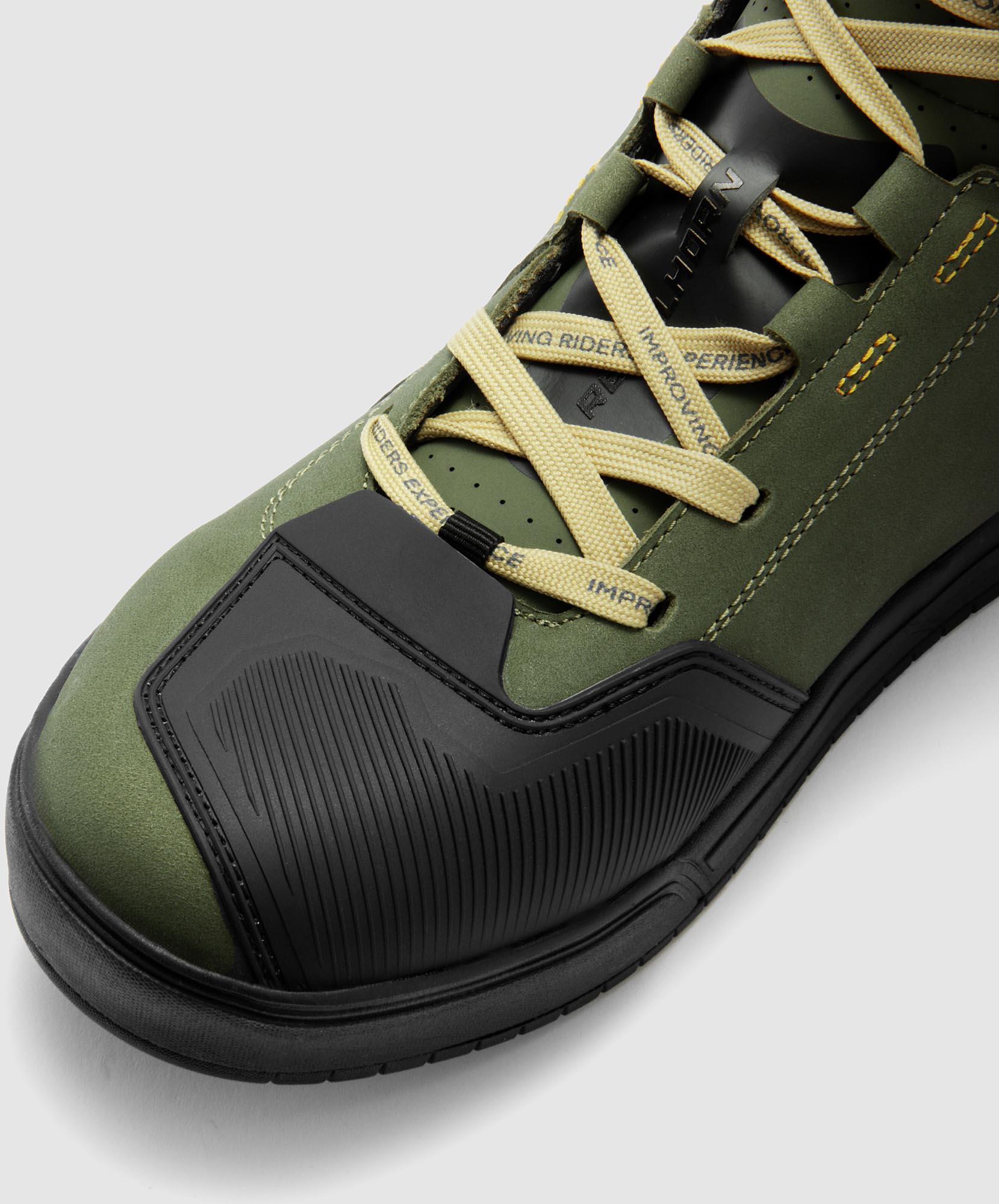 Side view of Rebelhorn Vandal 2 Motorcycle Shoes, green-orange, Size 47 for Men