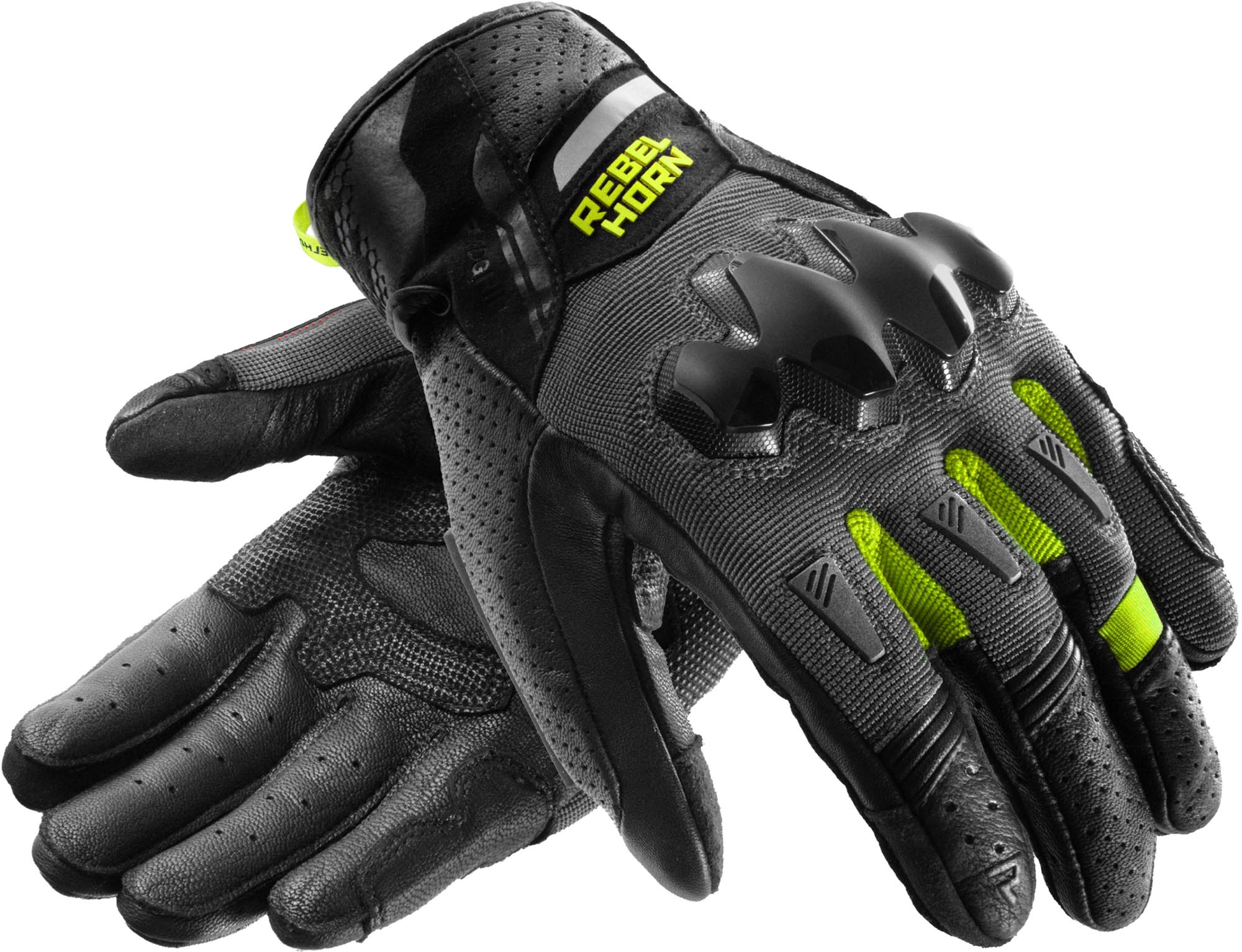 Rebelhorn Defender Gants de moto, noir-gris-jaune, taille 3XL pour Hommes