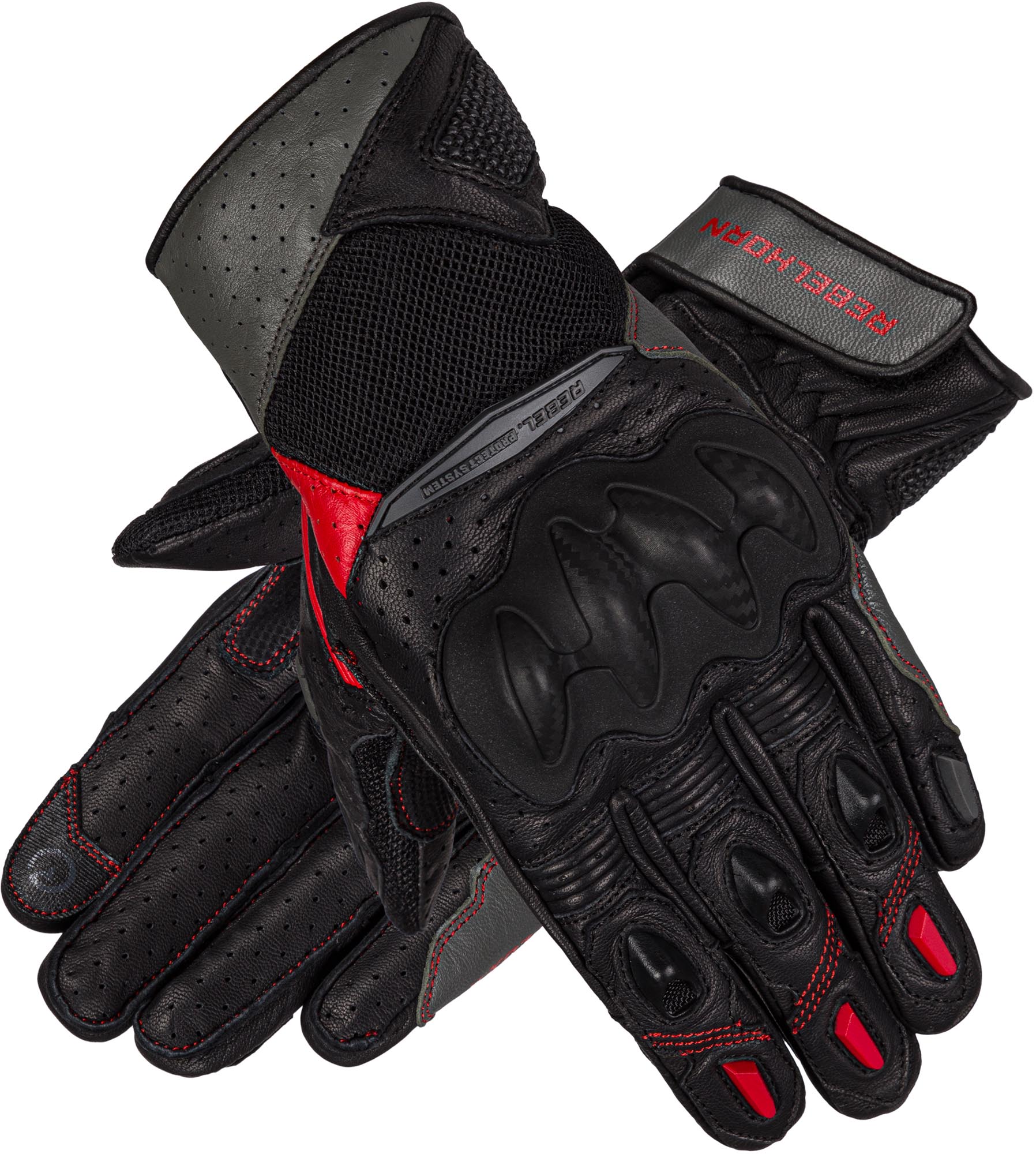 Rebelhorn Flux 2 Gants moto pour dames, noir-gris-rouge, taille XL pour Femmes